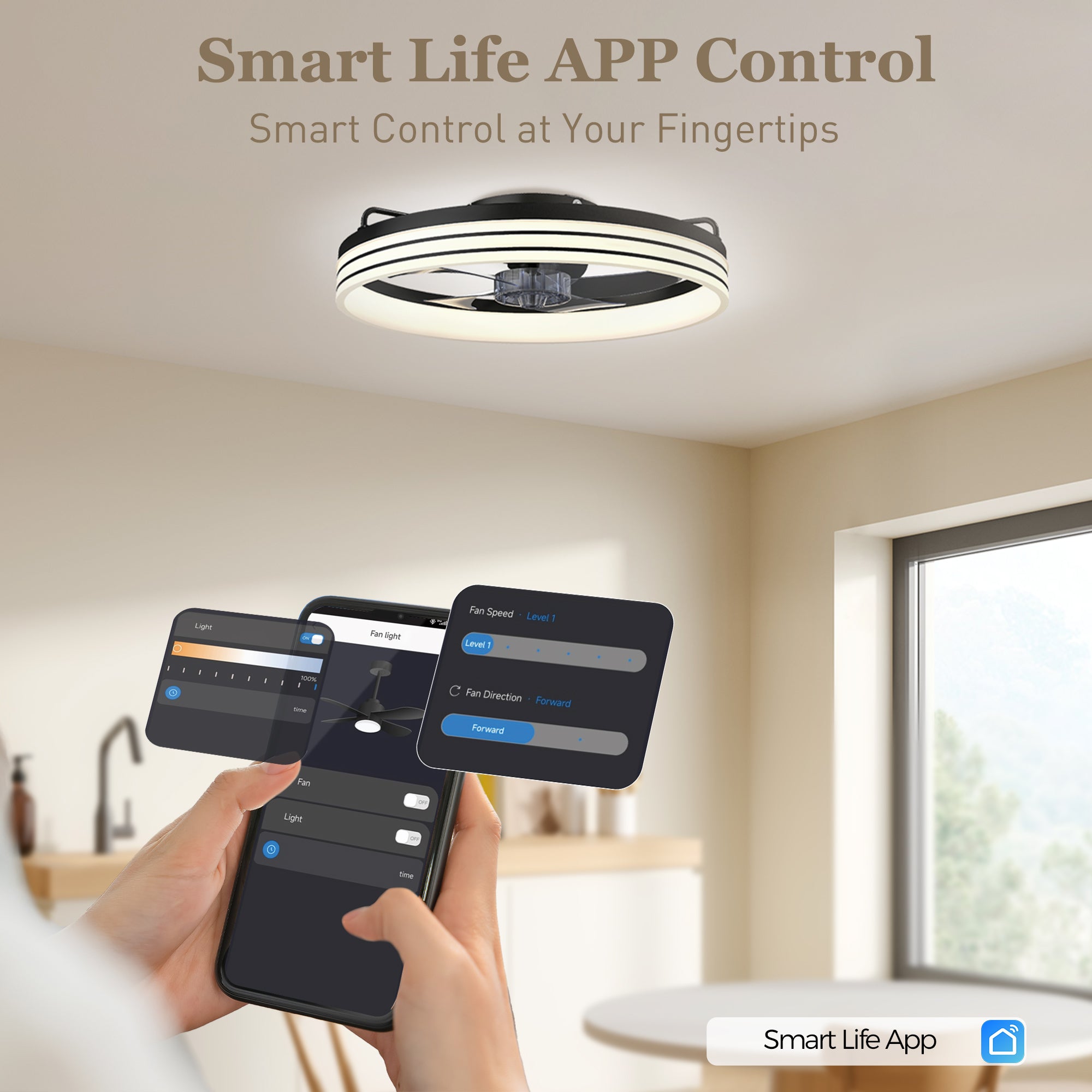 Ceiling Fans with Lights and Remote & App Control, 50 cm Modern LED Ceiling Fan Light with 3 Colour Temperatures, 6 Speed, Timer, Dimmable, Quiet Reversible DC Motor, for Bedroom, Study, Black