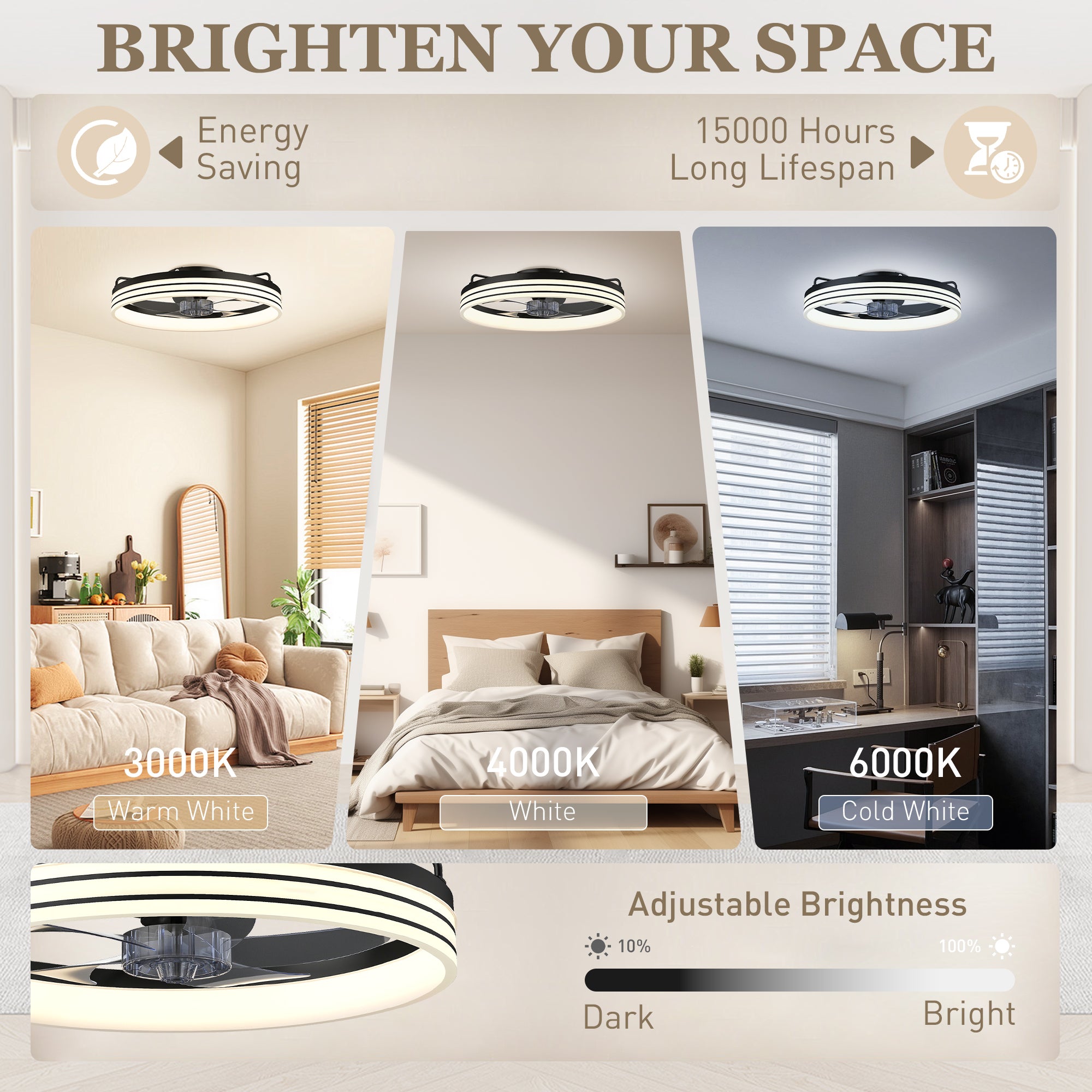 Ceiling Fans with Lights and Remote & App Control, 50 cm Modern LED Ceiling Fan Light with 3 Colour Temperatures, 6 Speed, Timer, Dimmable, Quiet Reversible DC Motor, for Bedroom, Study, Black