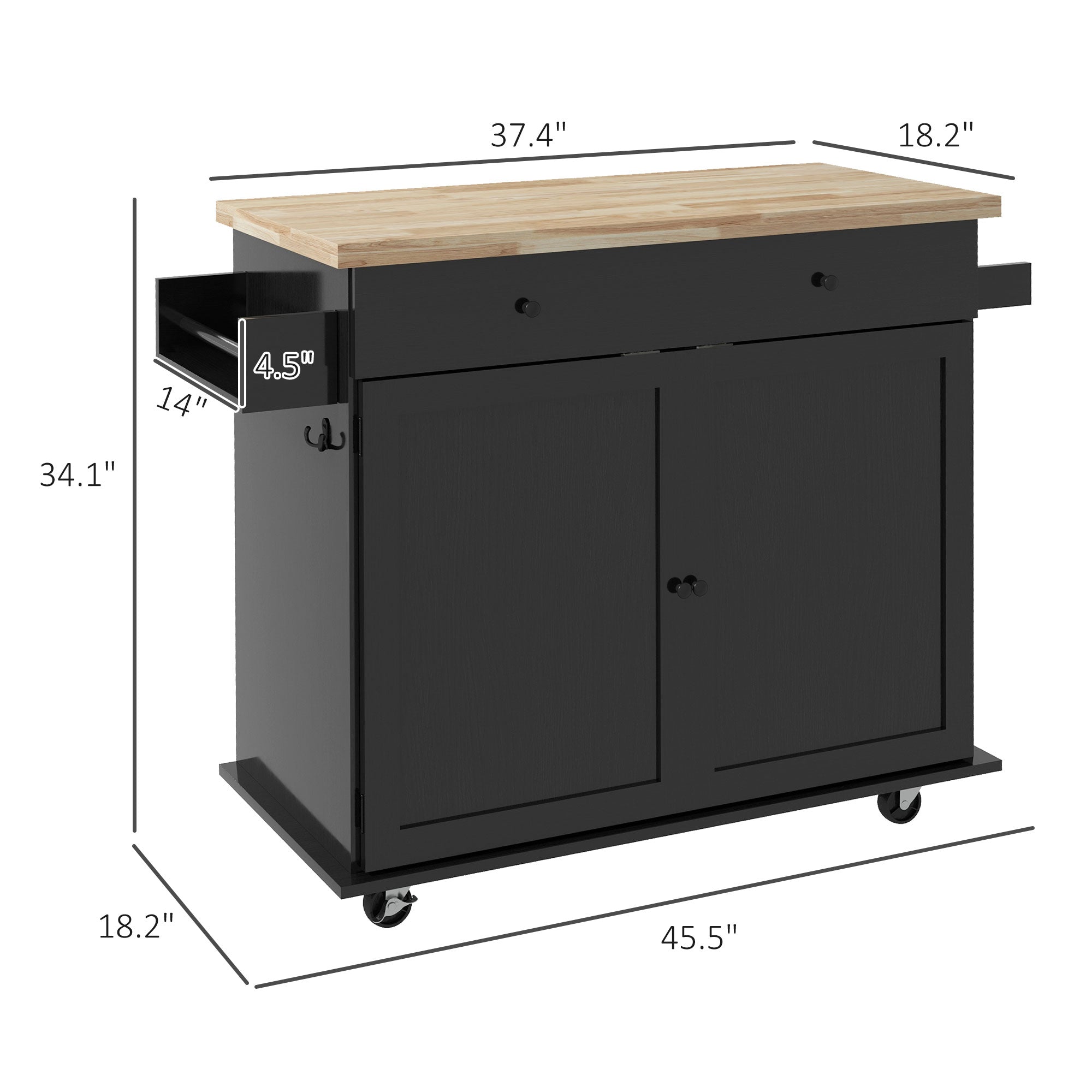 Mobile Kitchen Island Kitchen Cart Sideboard on Wheels Bar Cart with Large Countertop Black