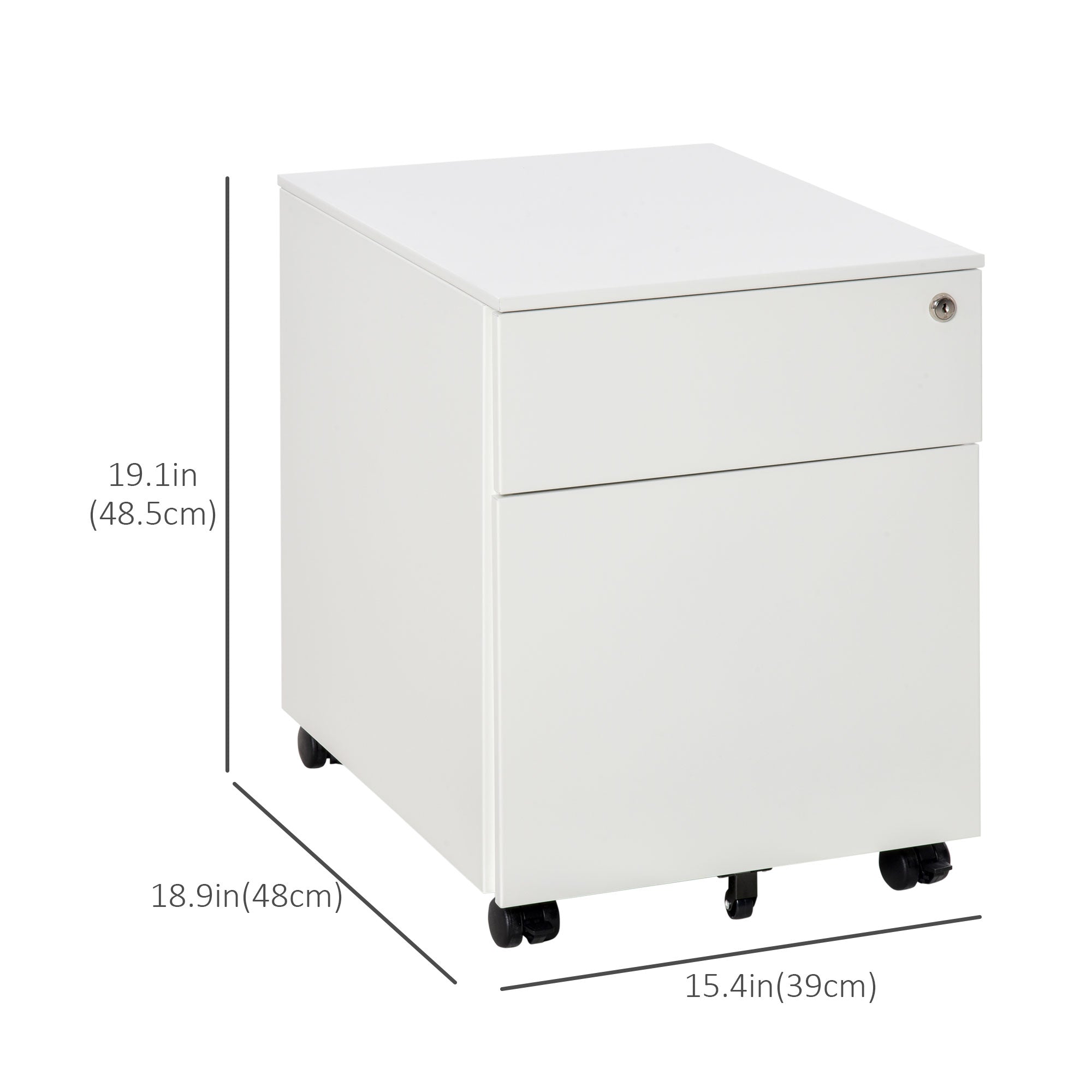 Vinsetto 2 Drawer Vertical File Cabinet, Steel Lockable Filing Cabinet with Wheels for A4, Letters, and Legal-sized Files for Home Office, White