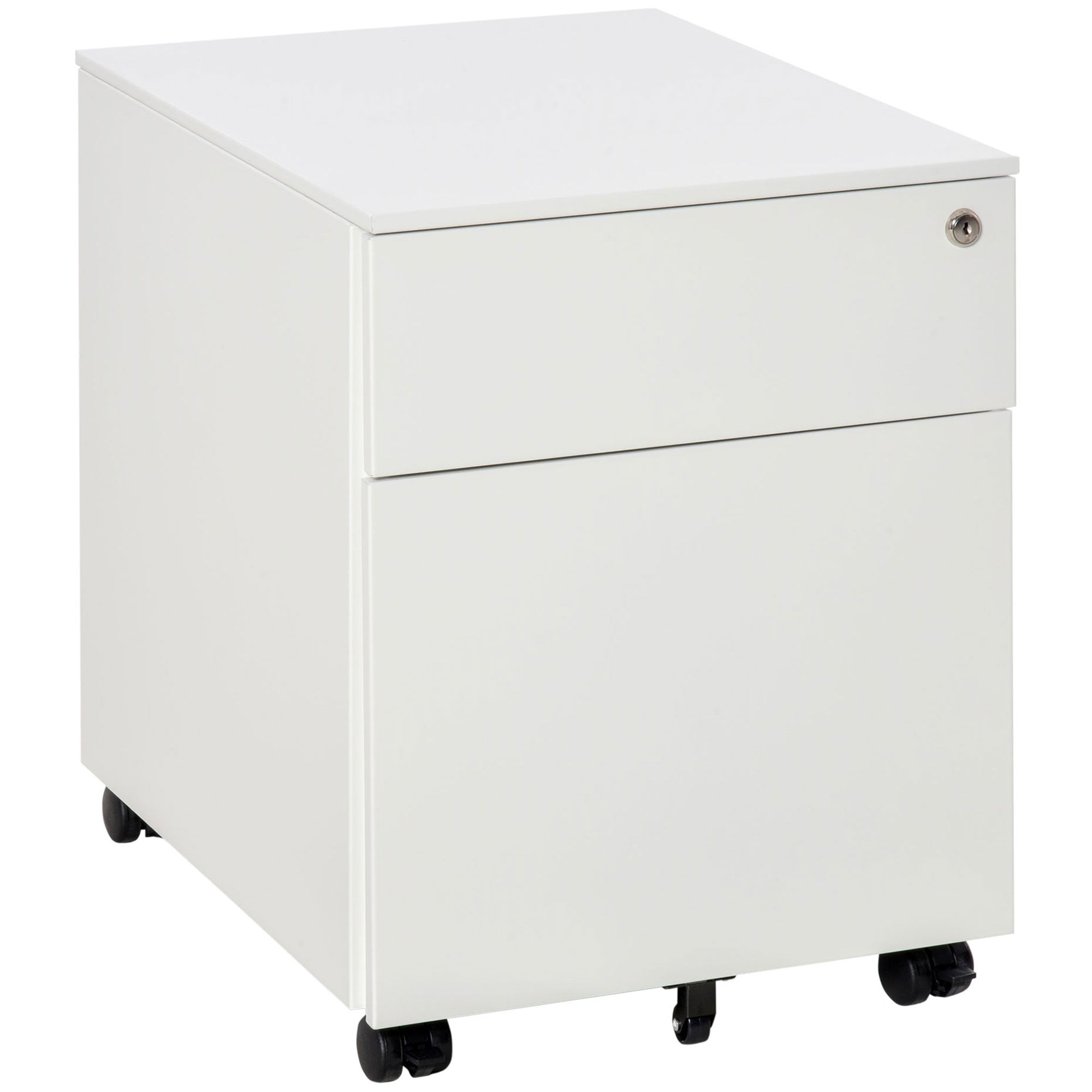 Vinsetto 2 Drawer Vertical File Cabinet, Steel Lockable Filing Cabinet with Wheels for A4, Letters, and Legal-sized Files for Home Office, White