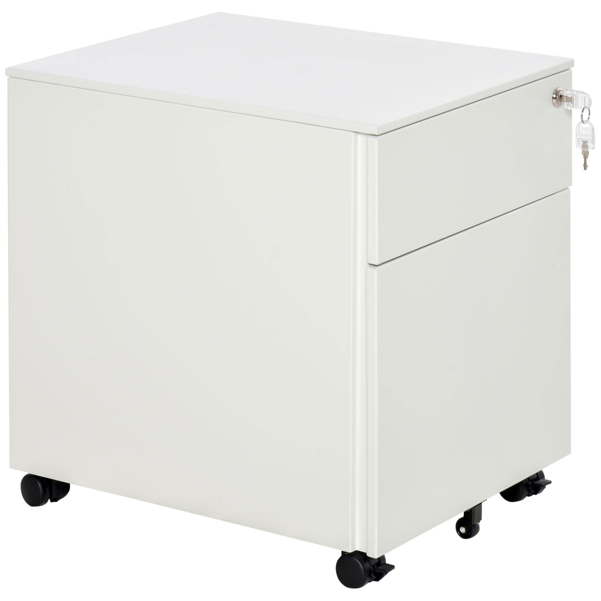 Vinsetto 2 Drawer Vertical File Cabinet, Steel Lockable Filing Cabinet with Wheels for A4, Letters, and Legal-sized Files for Home Office, White