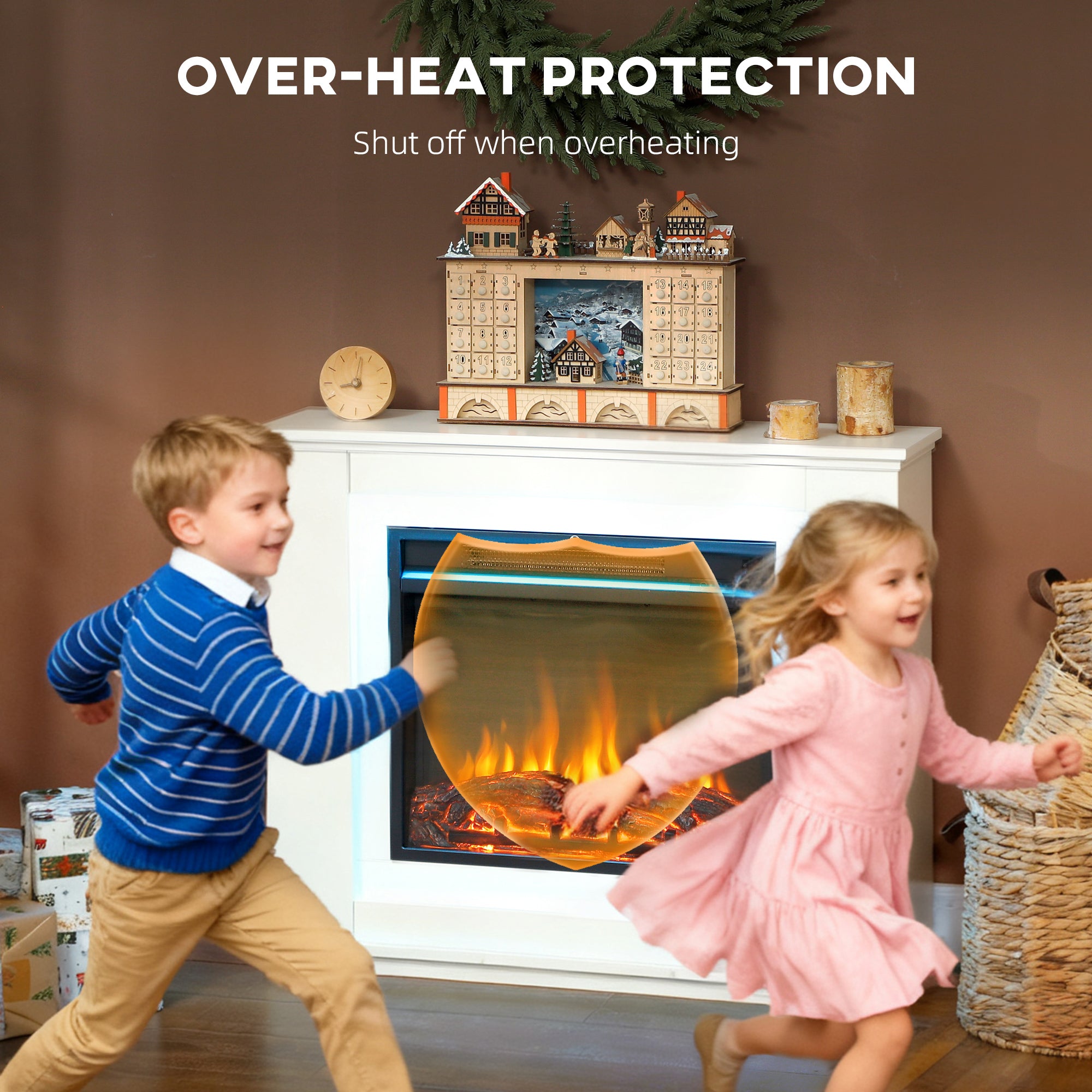 Electric Fireplace with Surround, 32" 2000W Inset Electric Fire and Mantel Reach up to 30 m² with 12 Colours Realistic Flame Effect & 5 Brightness, Remote & Timer for Living Room, White