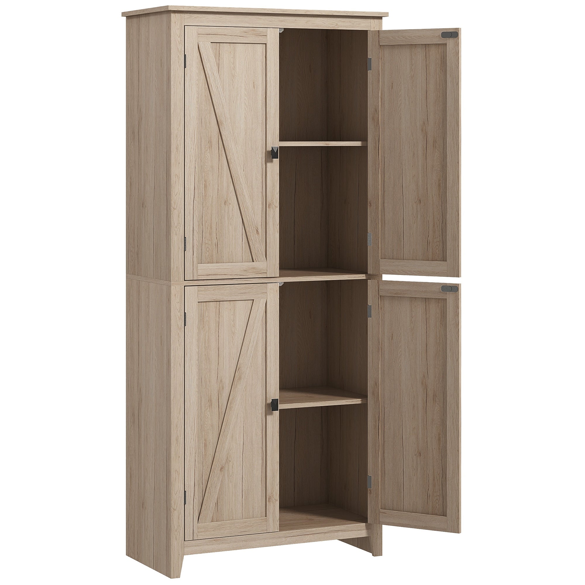 72" Freestanding Kitchen Pantry Cabinet Farmhouse Tall Storage Cabinet Natural