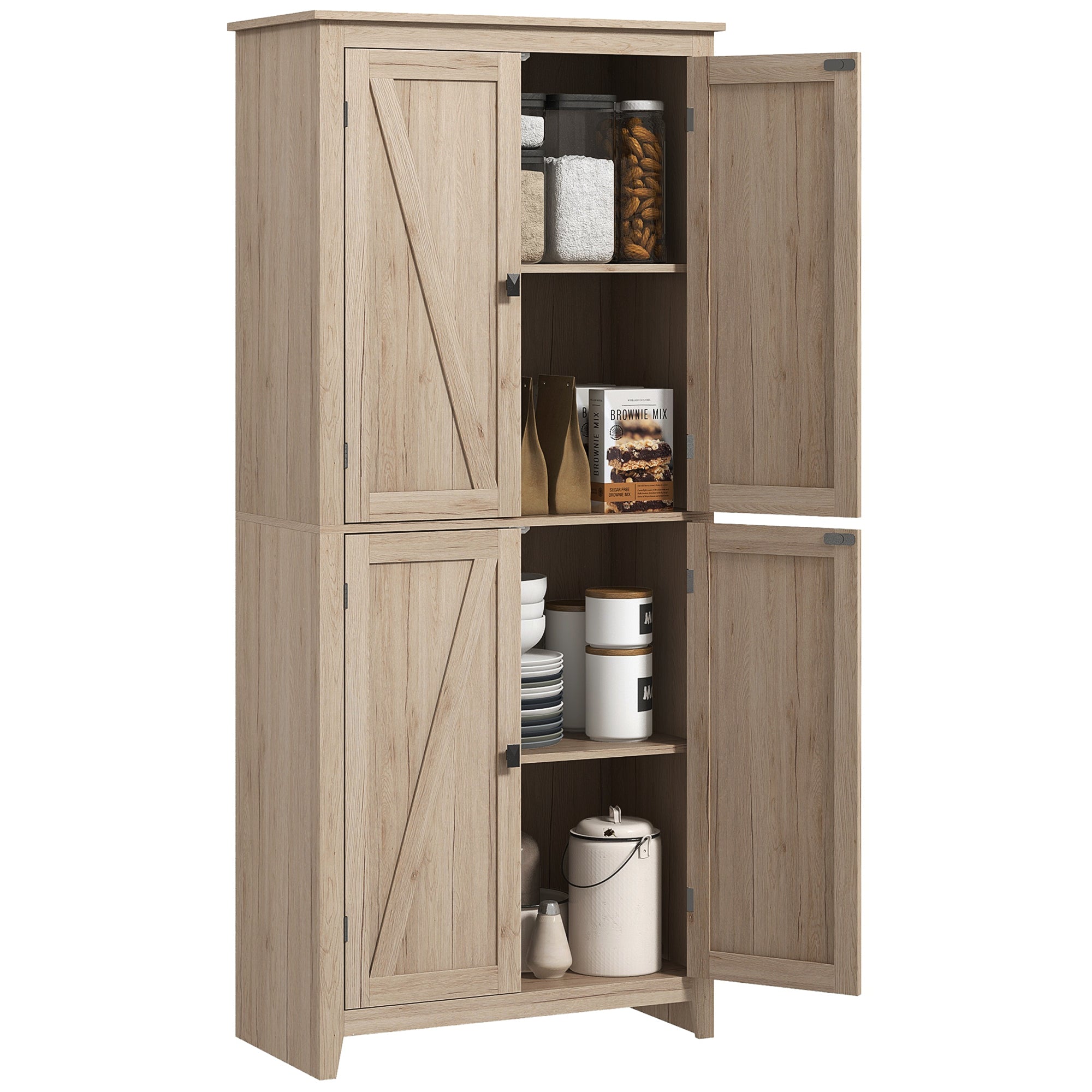 72" Freestanding Kitchen Pantry Cabinet Farmhouse Tall Storage Cabinet Natural