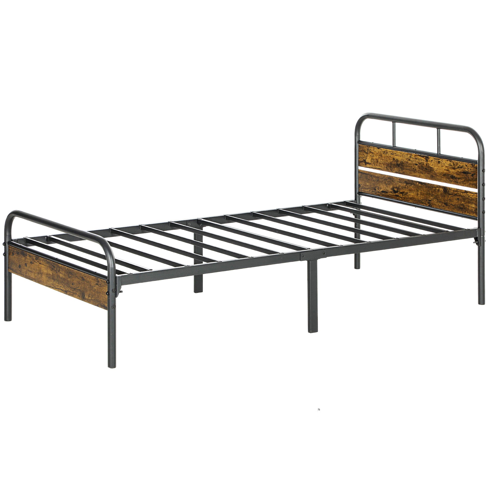 HOMCOM 3ft Single Bed Frame with Headboard, Platform Bed Frame with Underbed Storage, Slat Support, No Box Spring Needed, Easy Assembly, Rustic Brown