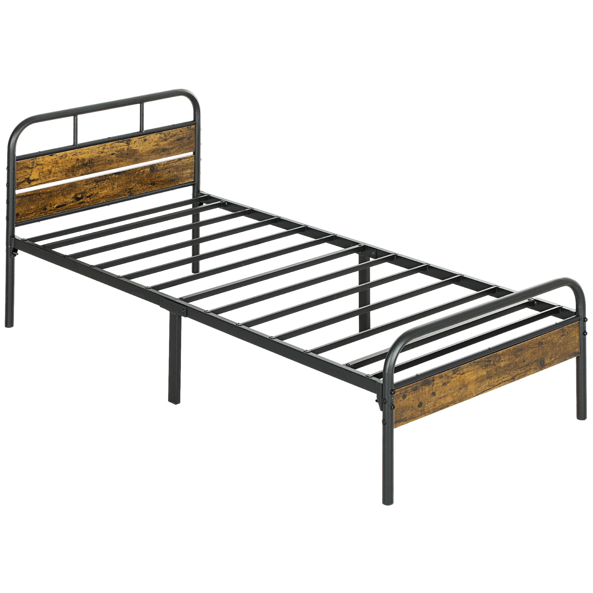 HOMCOM 3ft Single Bed Frame with Headboard, Platform Bed Frame with Underbed Storage, Slat Support, No Box Spring Needed, Easy Assembly, Rustic Brown