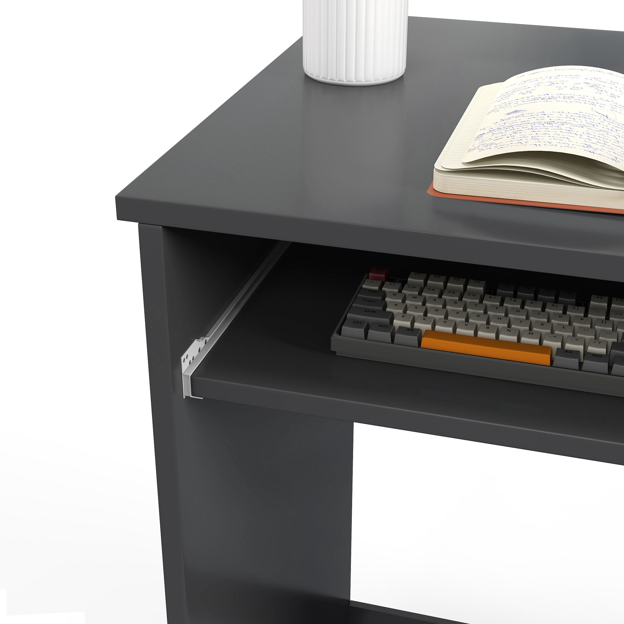 HOMCOM Compact Computer Table with Keyboard Tray Drawer Study Office Working Writing Desk, Grey