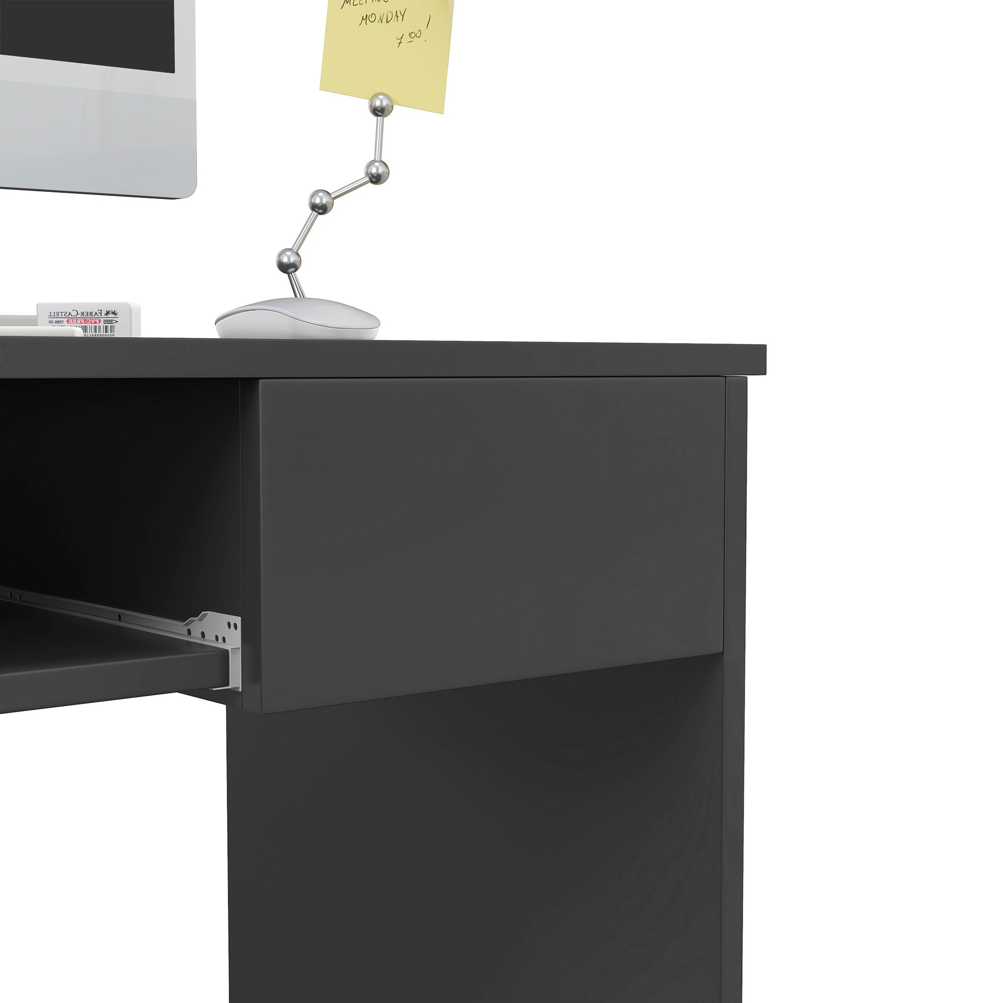 HOMCOM Compact Computer Table with Keyboard Tray Drawer Study Office Working Writing Desk, Grey