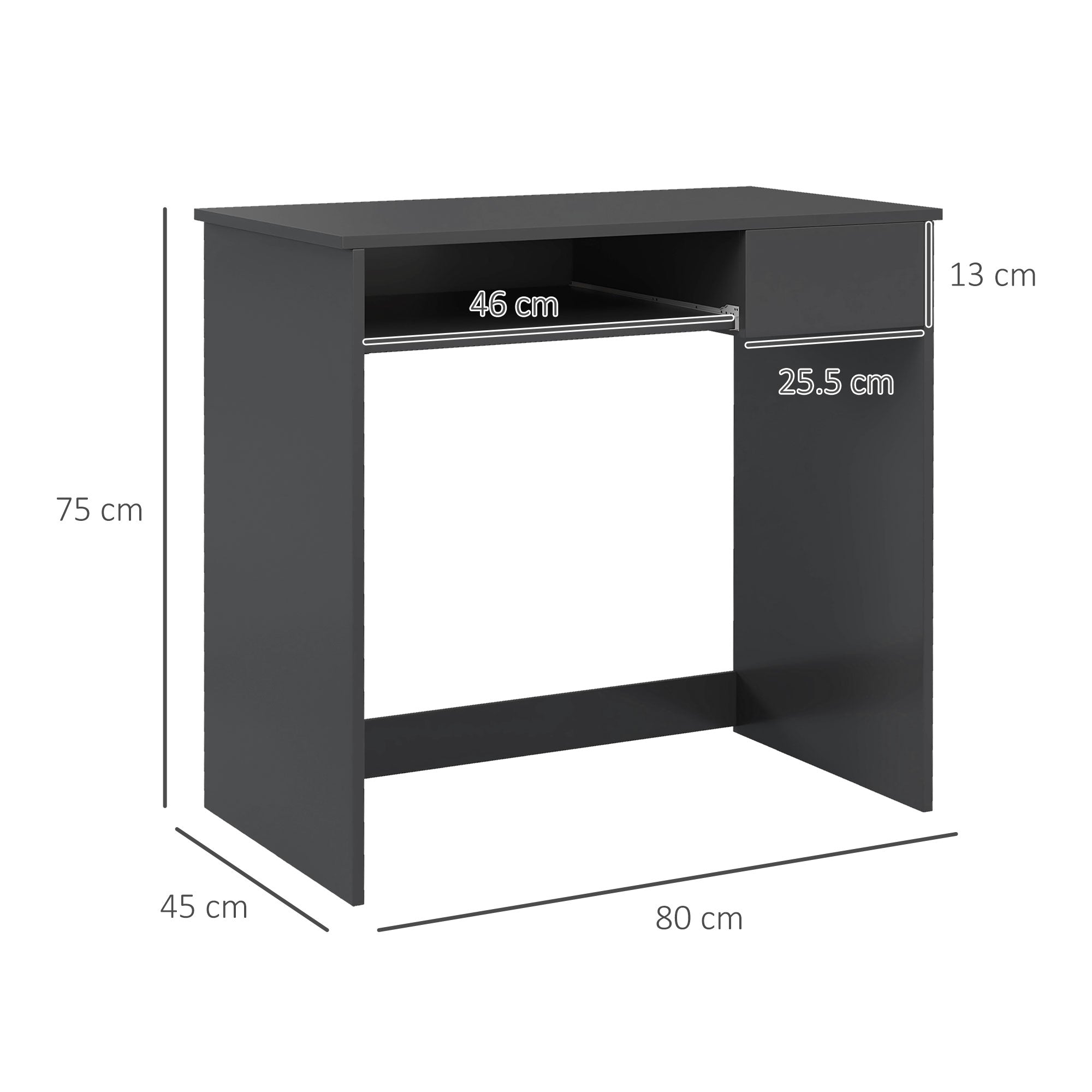 HOMCOM Compact Computer Table with Keyboard Tray Drawer Study Office Working Writing Desk, Grey