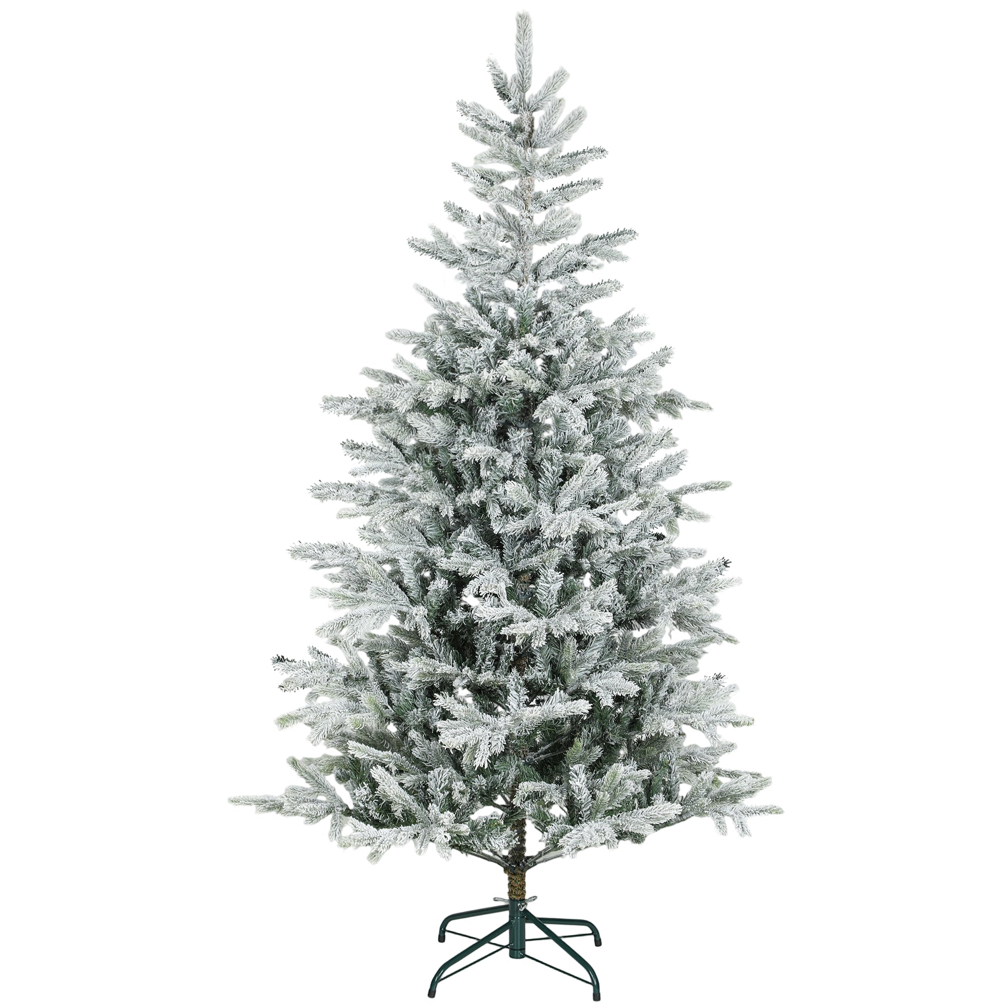 6ft Artificial Spruce Slim Christmas Tree, Snow Flocked Xmas Tree w/ 1,207 Branch Tips, Foldable Metal Stand and Hinged Branches, Noble Holiday Decor