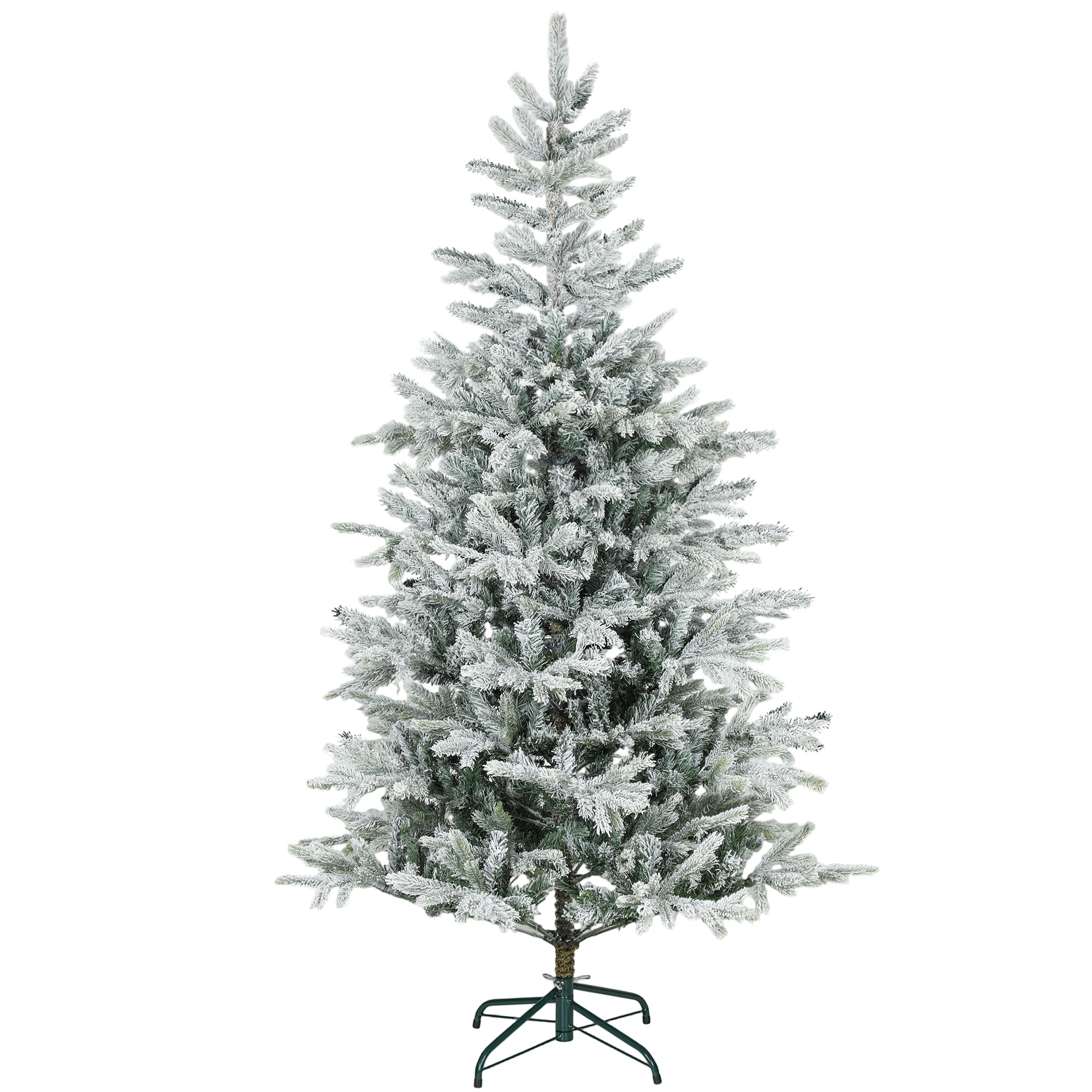 6ft Artificial Spruce Slim Christmas Tree, Snow Flocked Xmas Tree w/ 1,207 Branch Tips, Foldable Metal Stand and Hinged Branches, Noble Holiday Decor