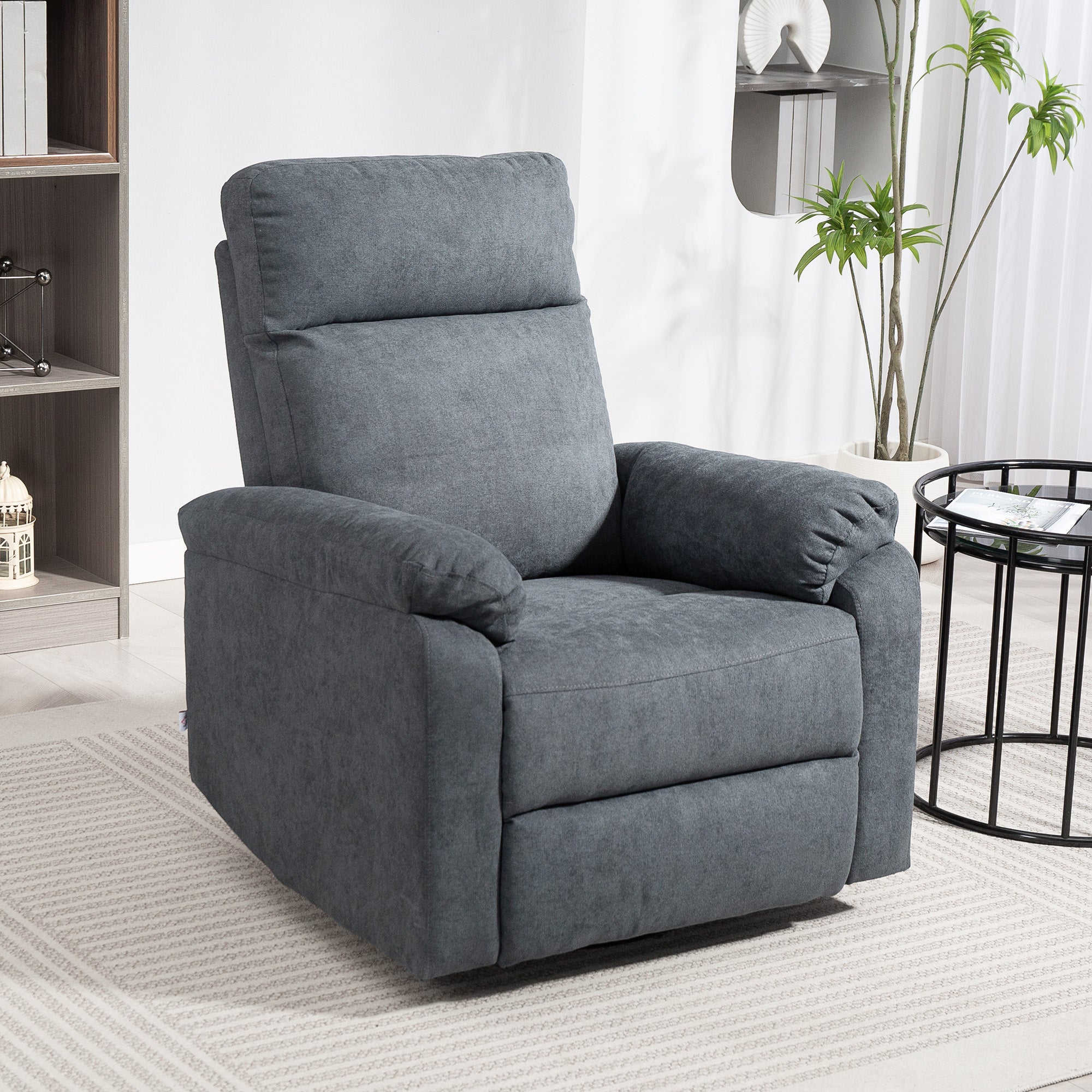 HOMCOM Swivel Rocker Recliner Chair, Wide Rocking Single Sofa with Pocket Spring, Footrest, Modern Fabric Overstuffed Reclining Chair for Living Room, Bedroom, Quick Assembly, Gray