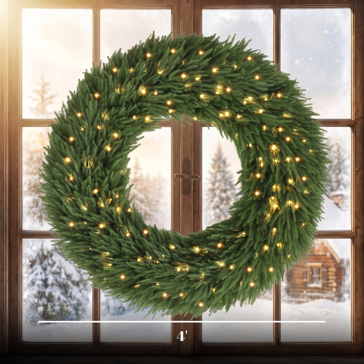 48 in Pre-Lit Norfolk Pine Artificial Christmas Wreath, Christmas Decoration with 150 LED Lights, 770 Branch Tips, All-PE Leaves for Door, Indoor Covered Outdoor, Green