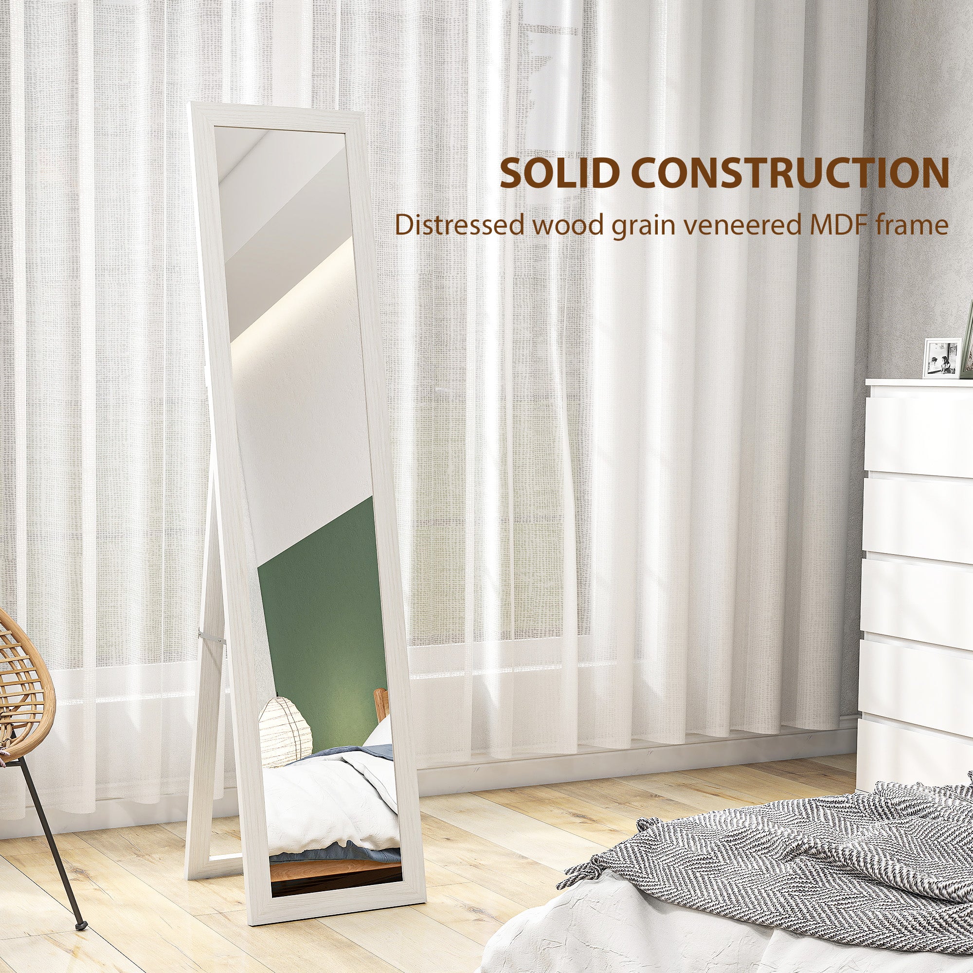 61" x 15" Full Length Mirror with Frame, Rectangular Full Body Mirror for Bedroom, Living Room, Standing Hanging or Leaning Against Wall, White
