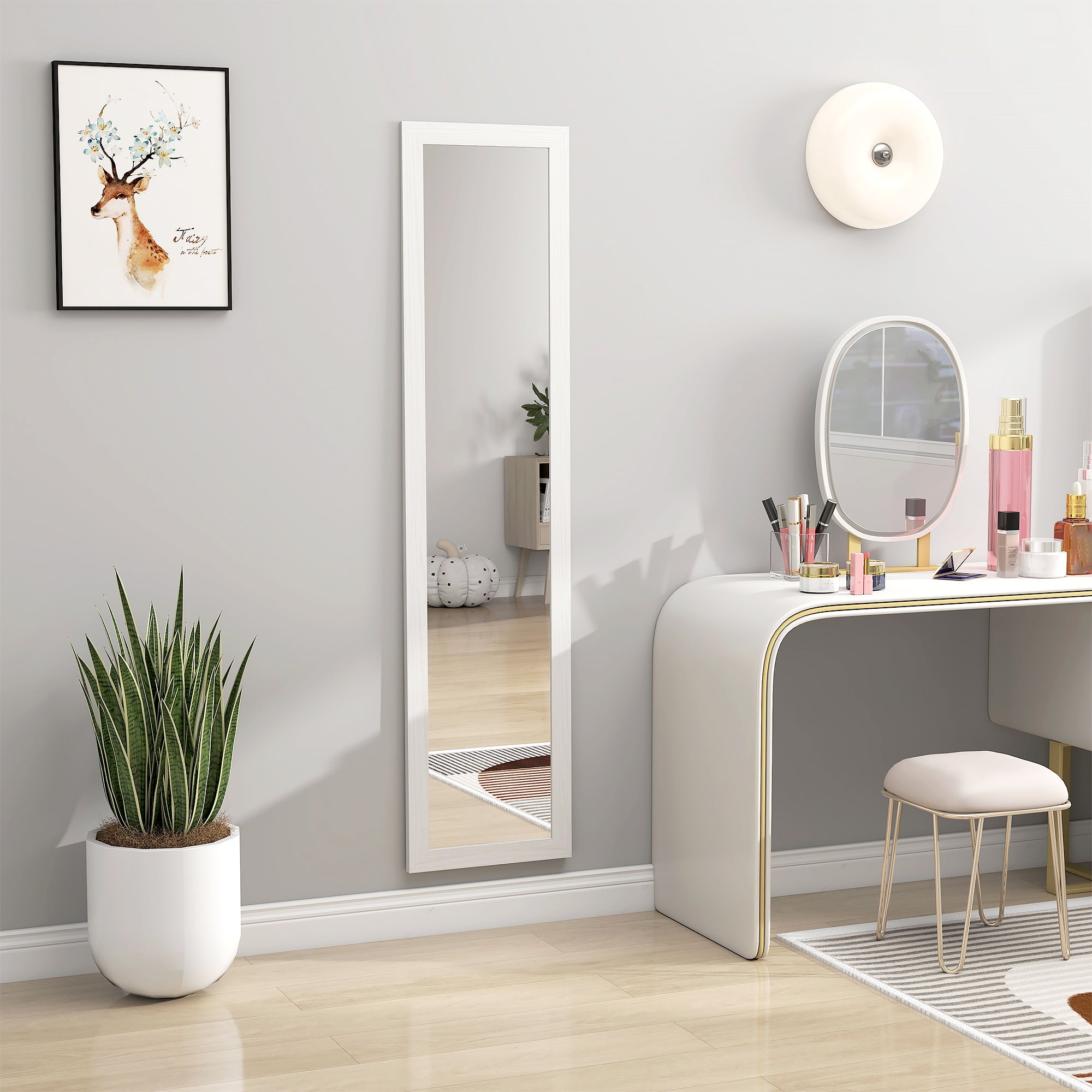 61" x 15" Full Length Mirror with Frame, Rectangular Full Body Mirror for Bedroom, Living Room, Standing Hanging or Leaning Against Wall, White