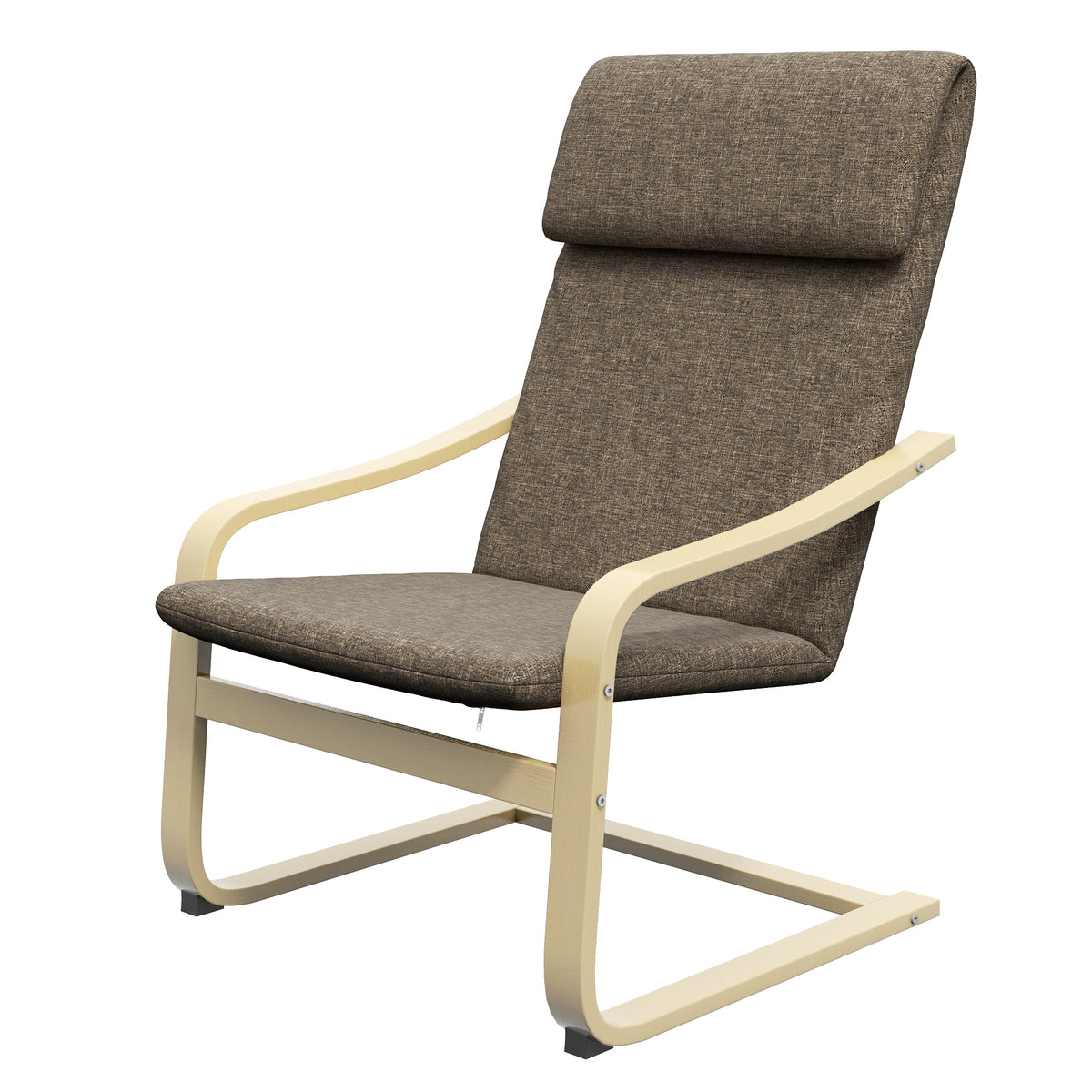 Modern Accent Chair, Linen-Feel Upholstered Living Room Chair with Wood Curved Legs and Wide Padded Seat for Balcony, Dark Brown
