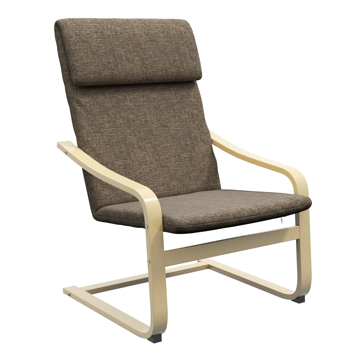Modern Accent Chair, Linen-Feel Upholstered Living Room Chair with Wood Curved Legs and Wide Padded Seat for Balcony, Dark Brown