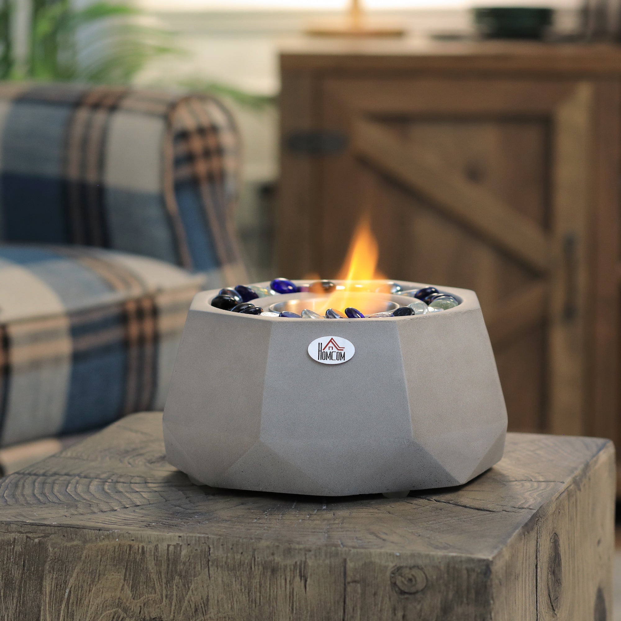 Concrete Tabletop Fireplace 9" Portable Alcohol Fireplace with Lid for Indoor and Outdoor 0.1 Gal Max