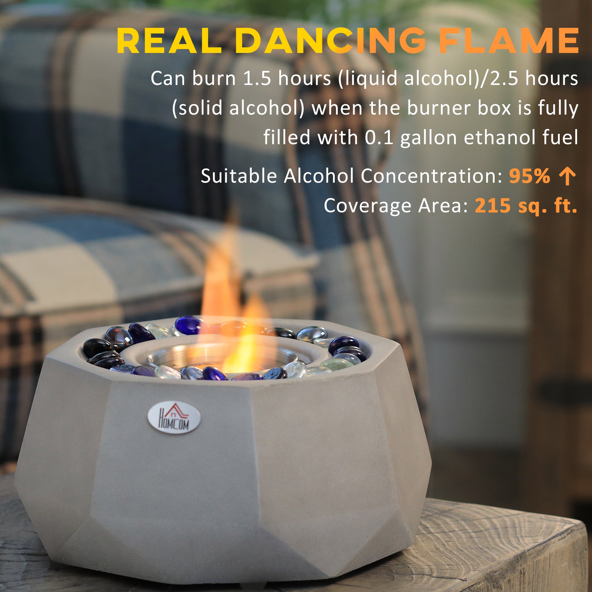 Concrete Tabletop Fireplace 9" Portable Alcohol Fireplace with Lid for Indoor and Outdoor 0.1 Gal Max