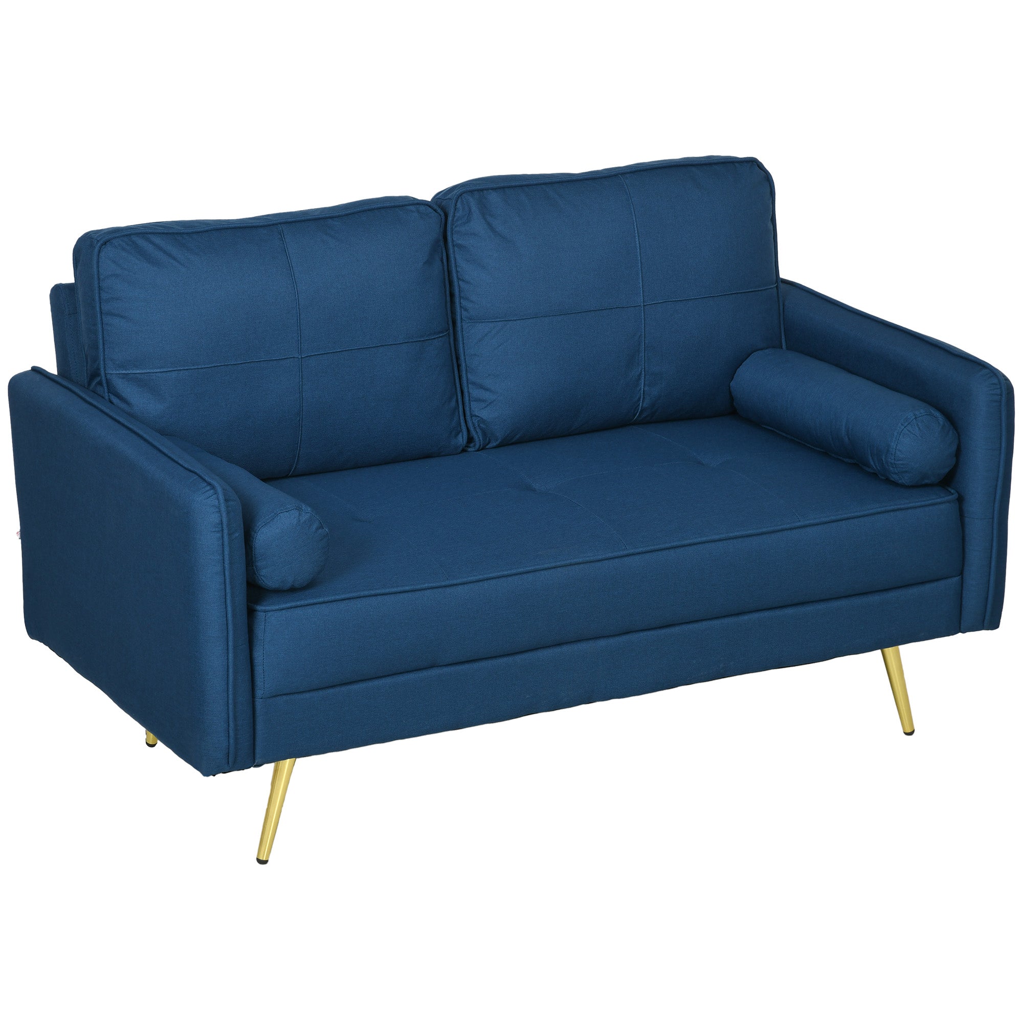 HOMCOM 56" Loveseat Sofa for Bedroom with Back Cushions and Pillows, Modern Love Seats Furniture, Upholstered 2 Seater Couch with Solid Wood Frame and Steel Legs, Blue