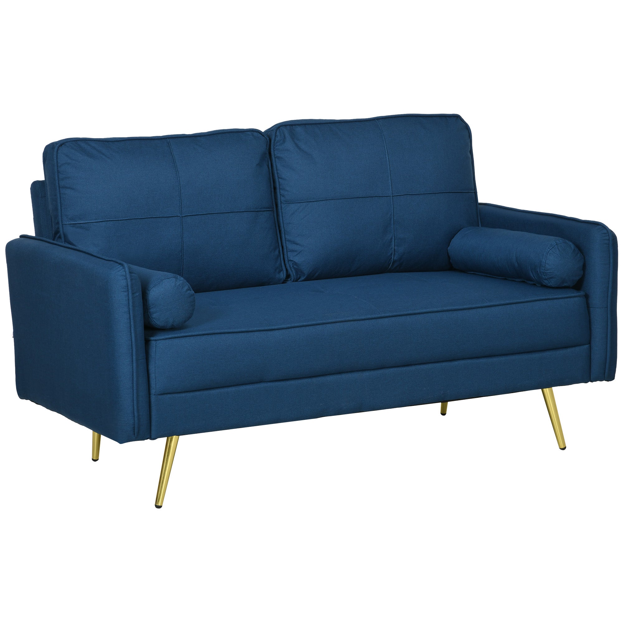 HOMCOM 56" Loveseat Sofa for Bedroom with Back Cushions and Pillows, Modern Love Seats Furniture, Upholstered 2 Seater Couch with Solid Wood Frame and Steel Legs, Blue