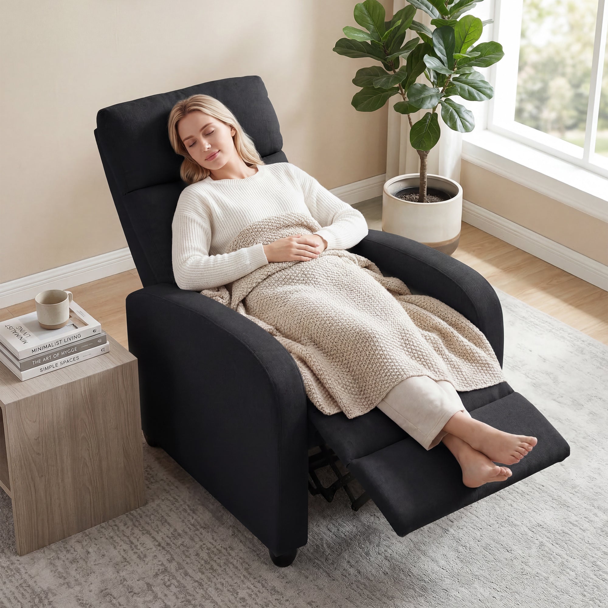 Push Back Recliner Chair with Padded Seat, Black - HOMCOM