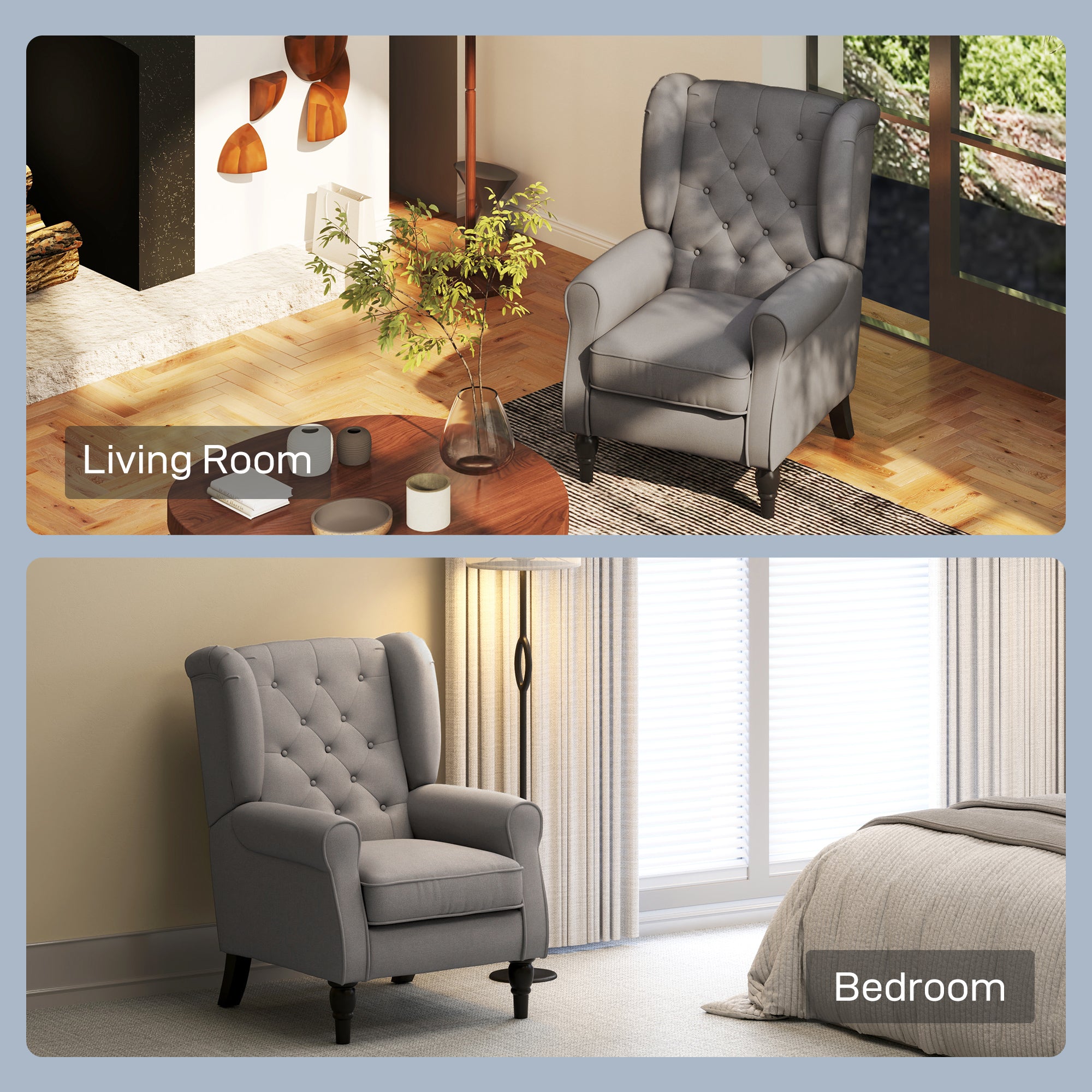 Retro Button Tufted Accent Armchair with Wooden Frame and Legs for Living Room, Bedroom, Dark Grey