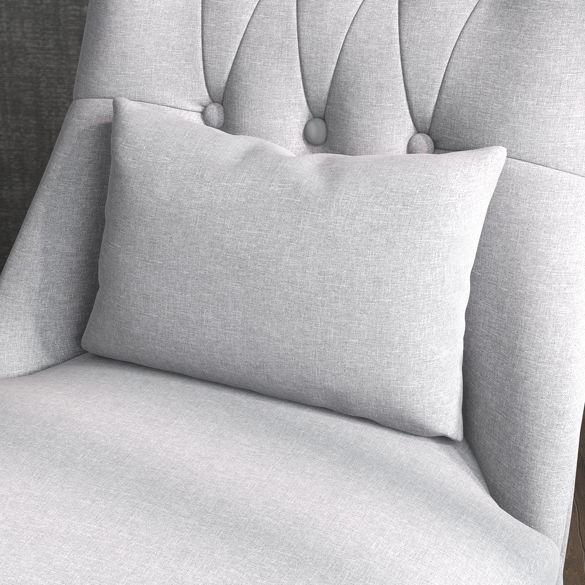 Fabric Single Sofa, Dining Chair with Pillow & Solid Wood Leg for Living Room, Grey