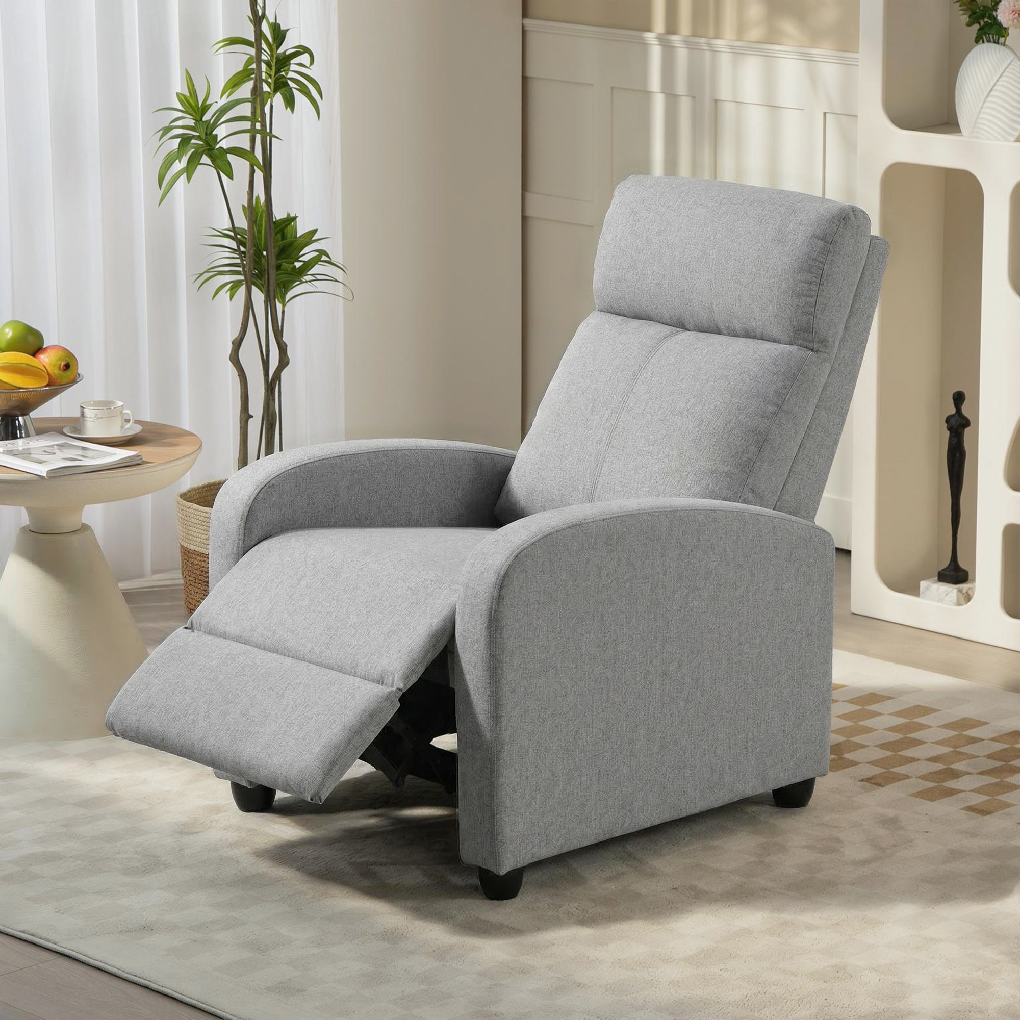Push Back Recliner Chair with Padded Seat, Light Grey - HOMCOM
