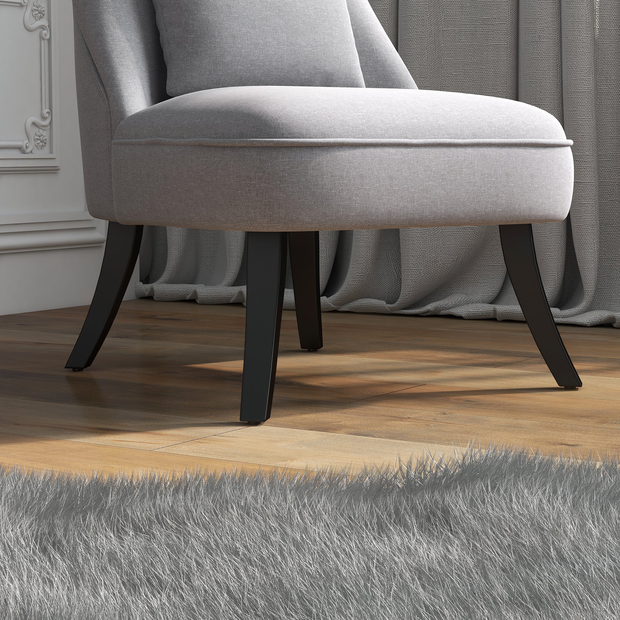 Fabric Single Sofa, Dining Chair with Pillow & Solid Wood Leg for Living Room, Grey