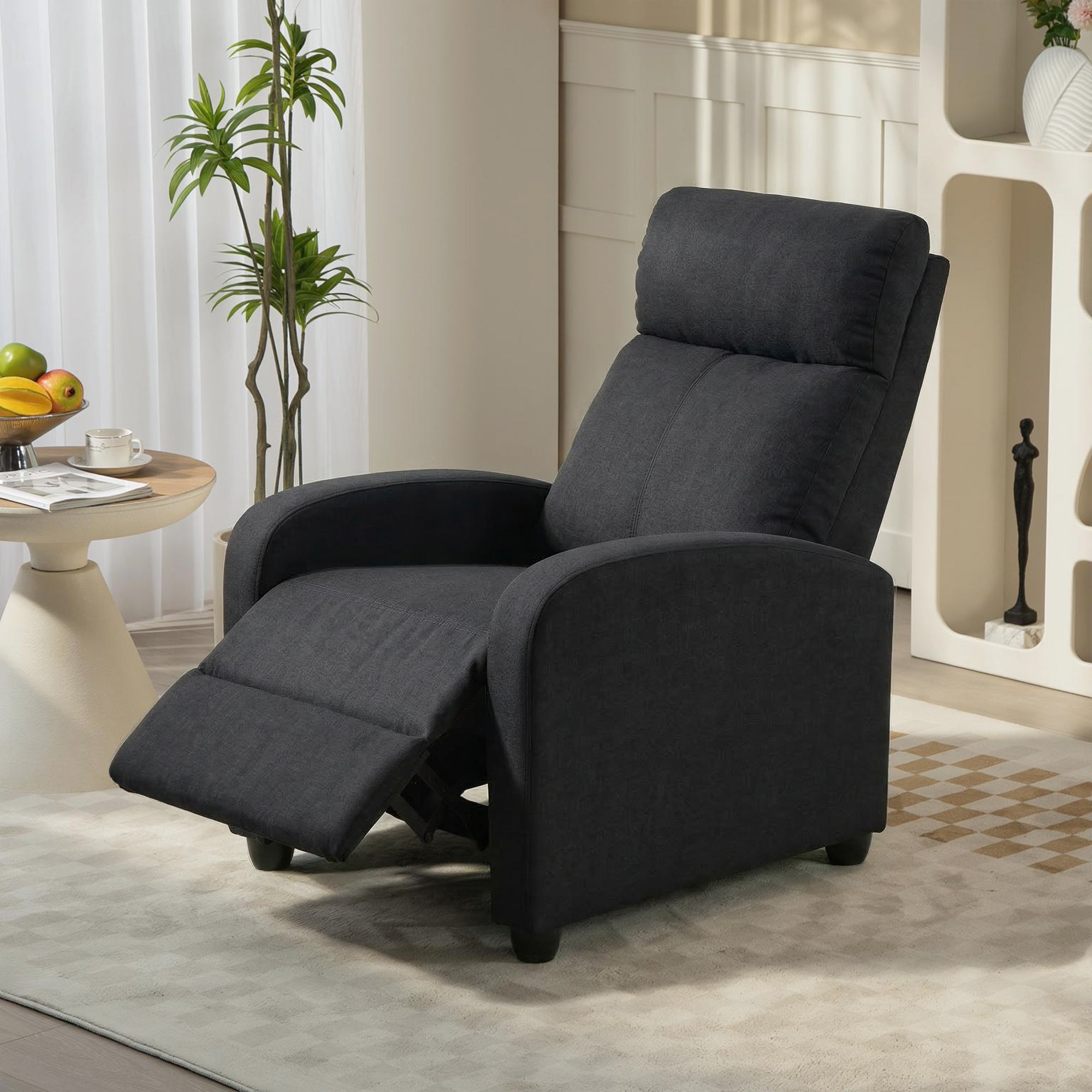 Push Back Recliner Chair with Padded Seat, Black - HOMCOM