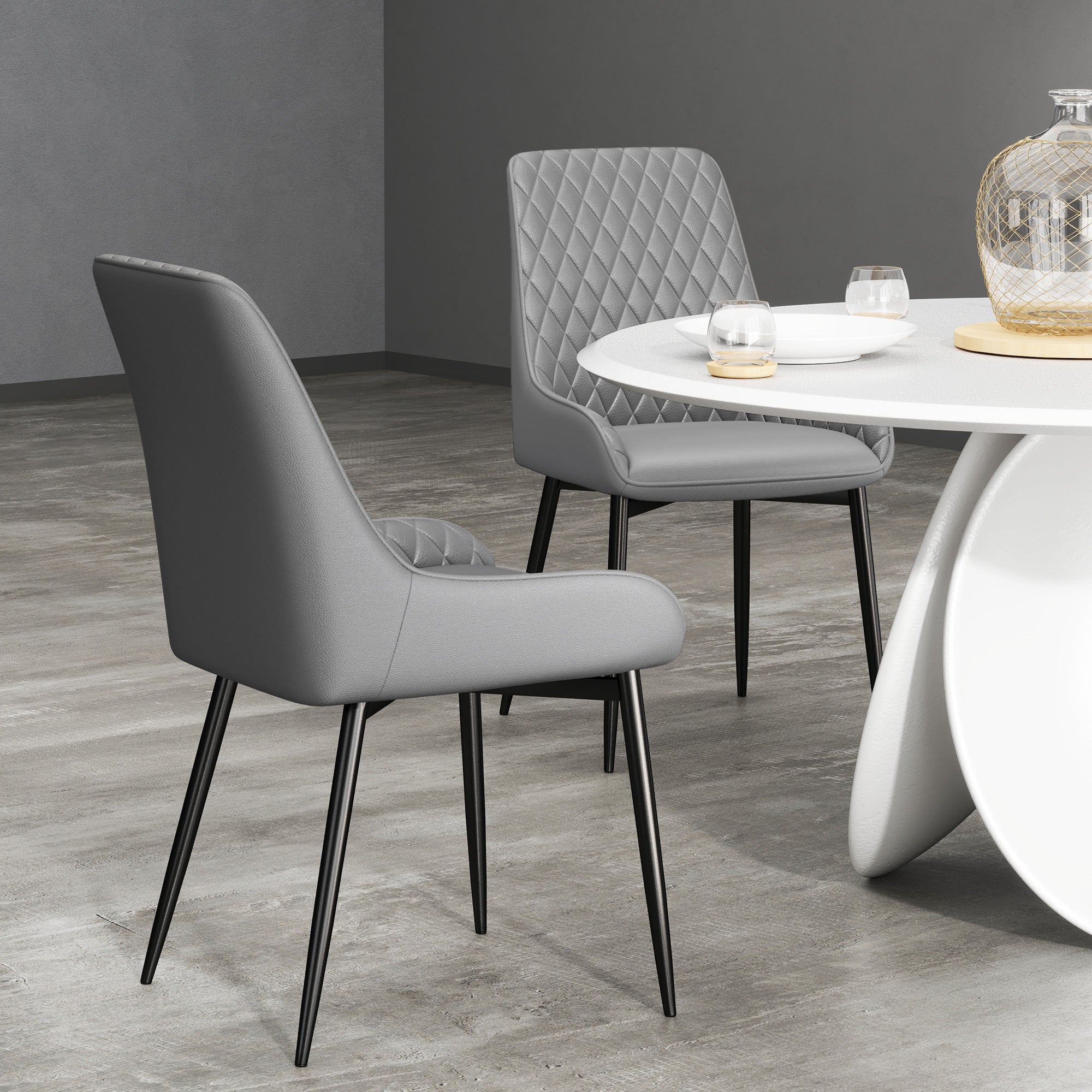 Set of 2 PU Leather Dining Chairs with Tufted Backs & Steel Legs, Grey - HOMCOM