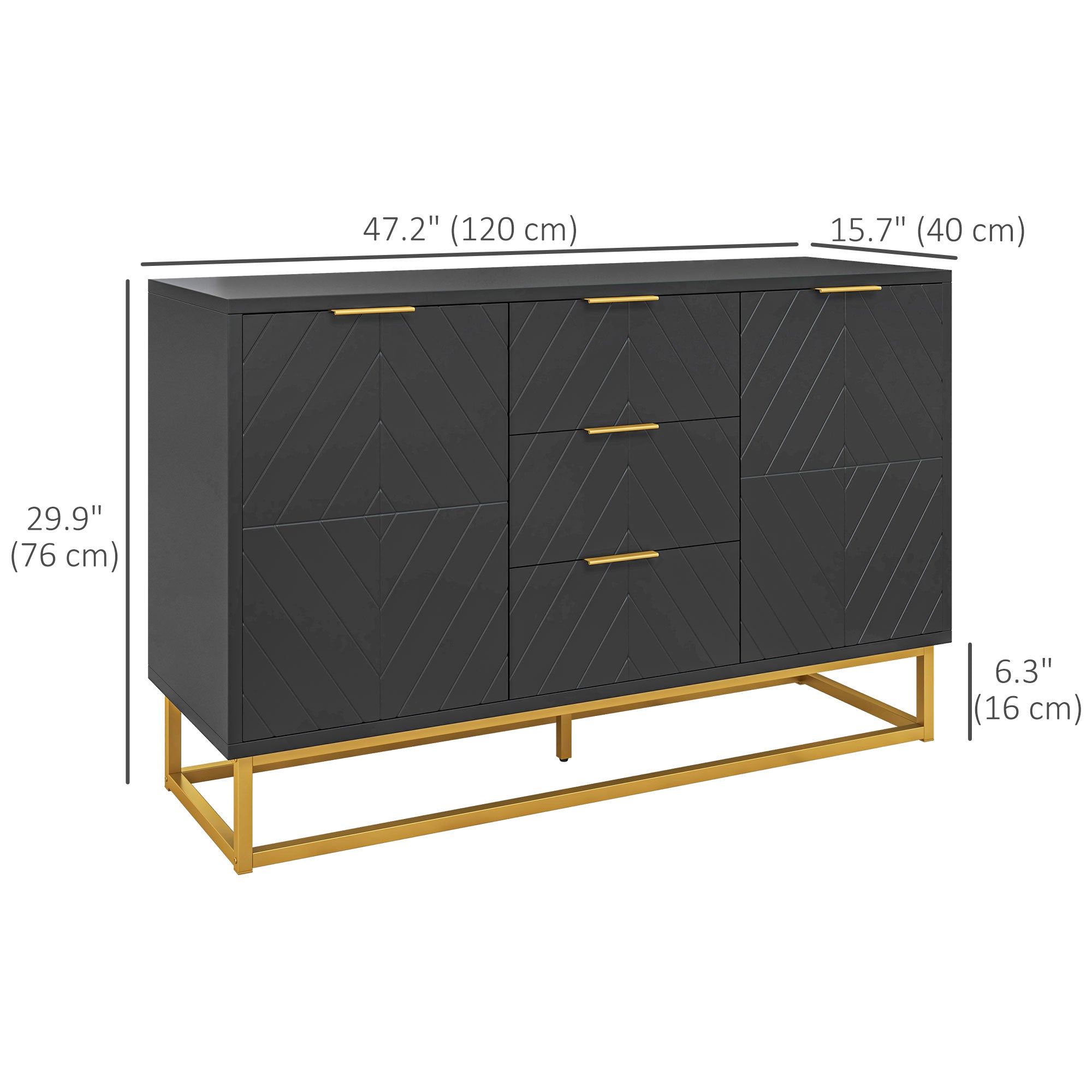 HOMCOM 3-Drawer Sideboard, Contemporary Buffet Cabinet with 2 Door Cabinet and Adjustable Shelves, Kitchen Storage Cabinet, Steel Elevated Base Credenza, Black