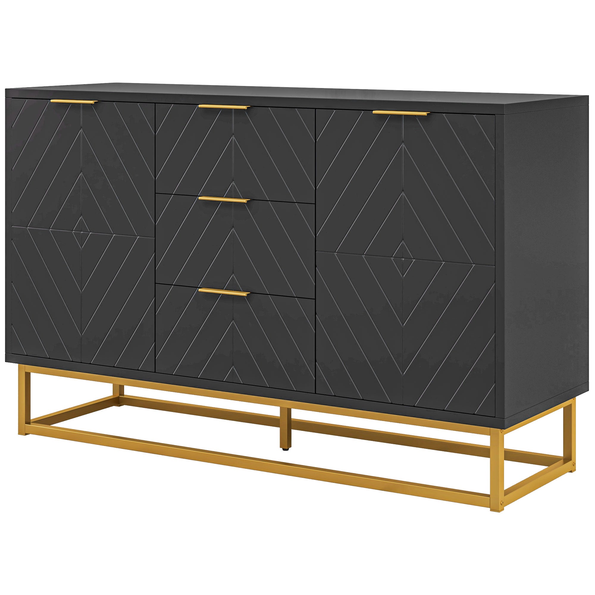 HOMCOM 3-Drawer Sideboard, Contemporary Buffet Cabinet with 2 Door Cabinet and Adjustable Shelves, Kitchen Storage Cabinet, Steel Elevated Base Credenza, Black