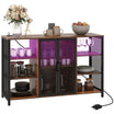 LED Wine Cabinet with Charging Station Glass Holders Open Shelves Rustic Brown