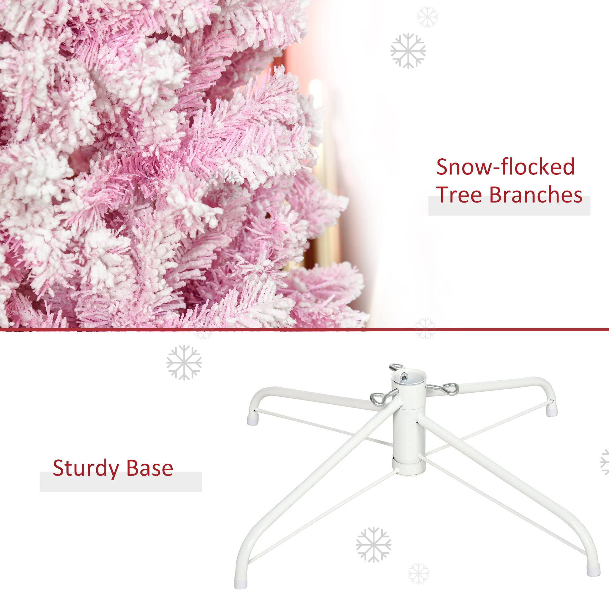 7.5ft Tall Unlit Snow Flocked Artificial Christmas Tree Slim Pencil Xmas Tree with Realistic Branches Pink