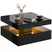 LED Coffee Table with Storage, 2-Tier Modern Centre Table with Open Shelf and Remote for Living Room, High Gloss Black