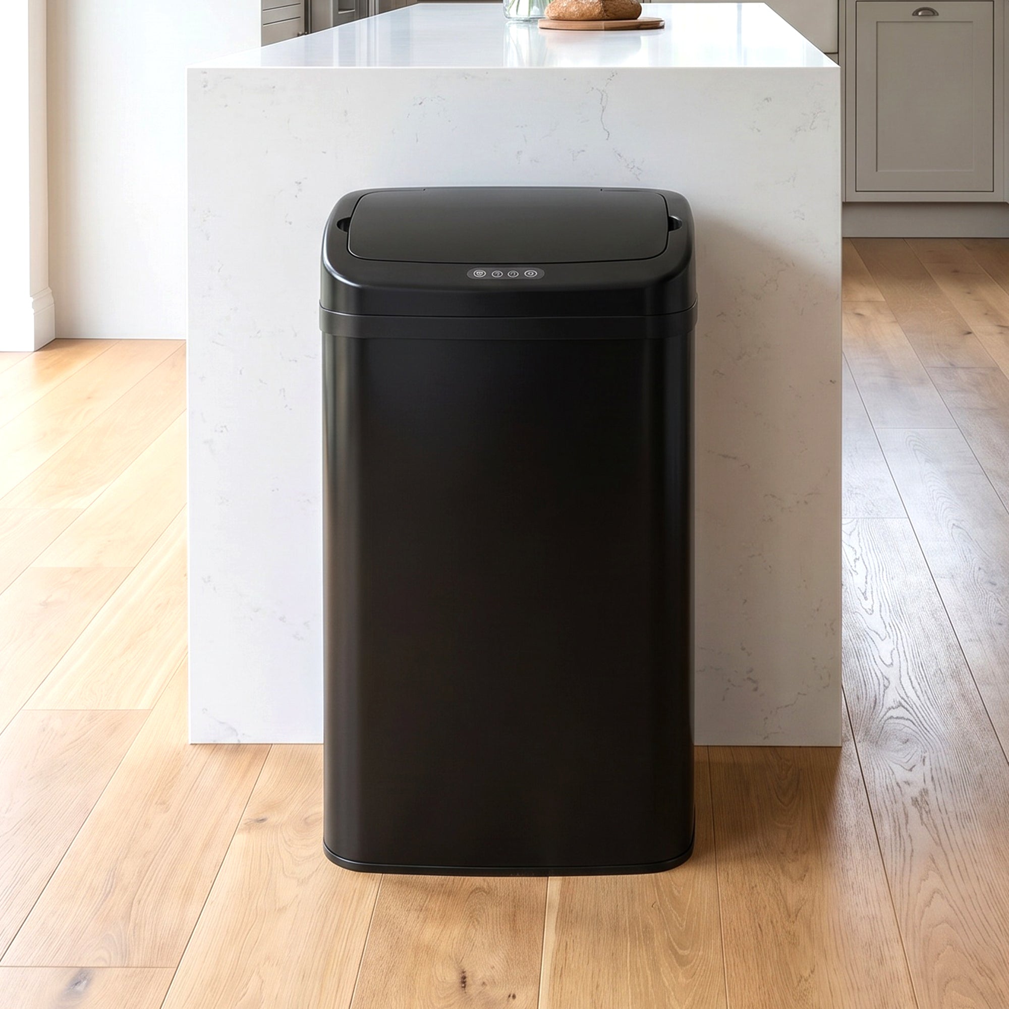48L Sensor Bin, Galvanised Steel Kitchen Bin with Automatic Soft Close Lid and Fingerprint-Proof for Recycling and Waste, Black