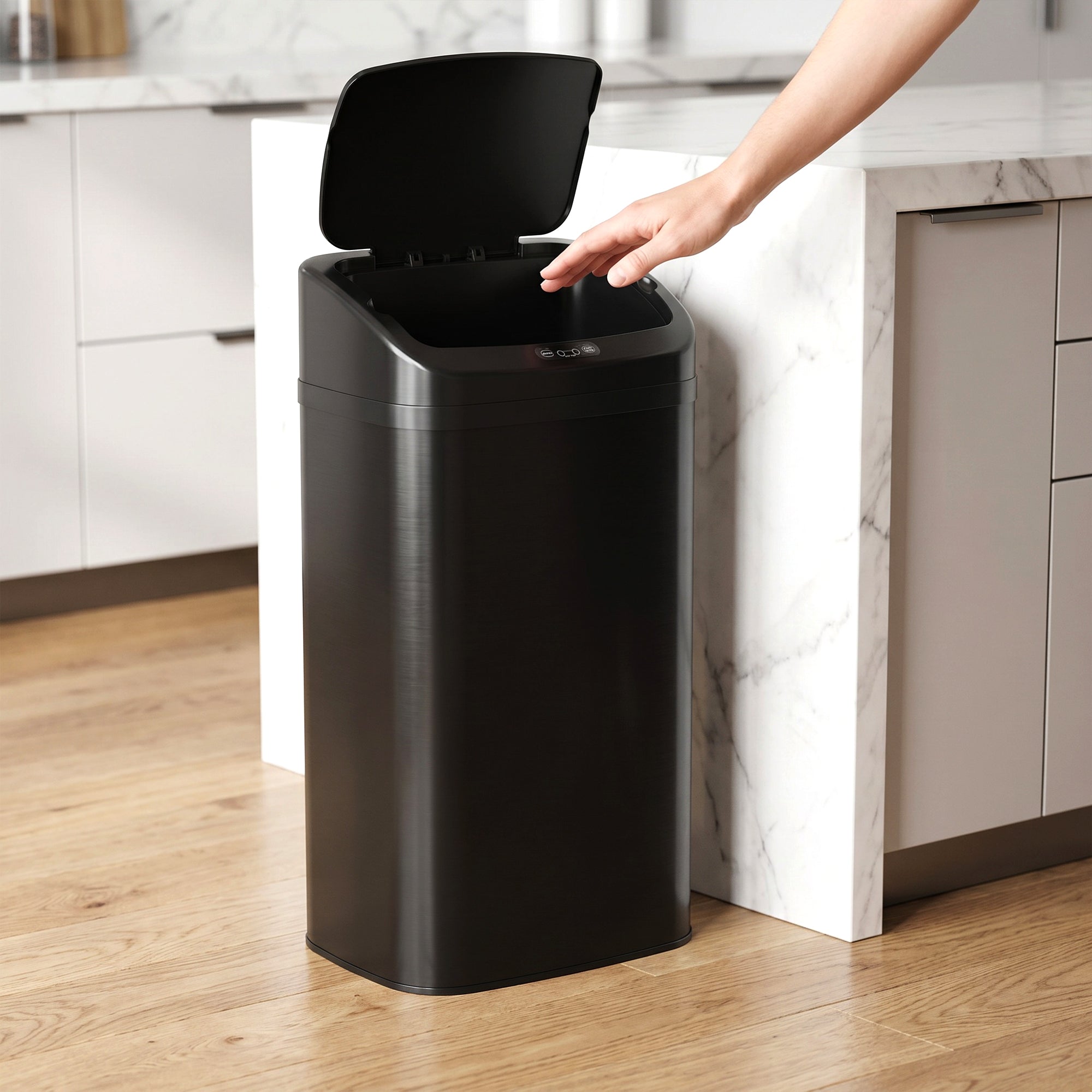 48L Sensor Bin, Galvanised Steel Kitchen Bin with Automatic Soft Close Lid and Fingerprint-Proof for Recycling and Waste, Black
