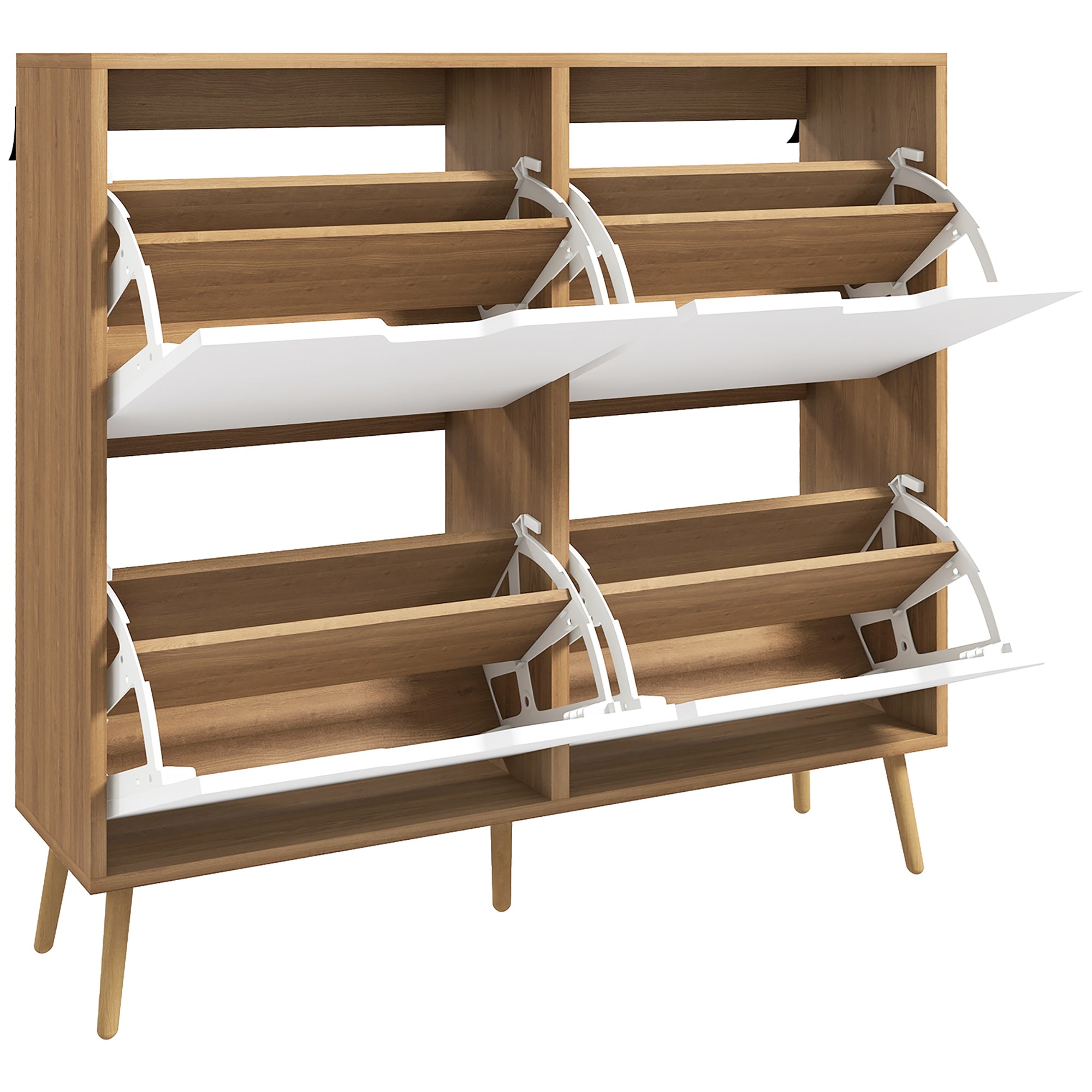 HOMCOM Modern Shoe Cabinet with 4 Flip Drawers and Adjustable Shelf, Hallway Shoe Cupboard Storage Organizer for 16 Pairs of Shoes, Natural