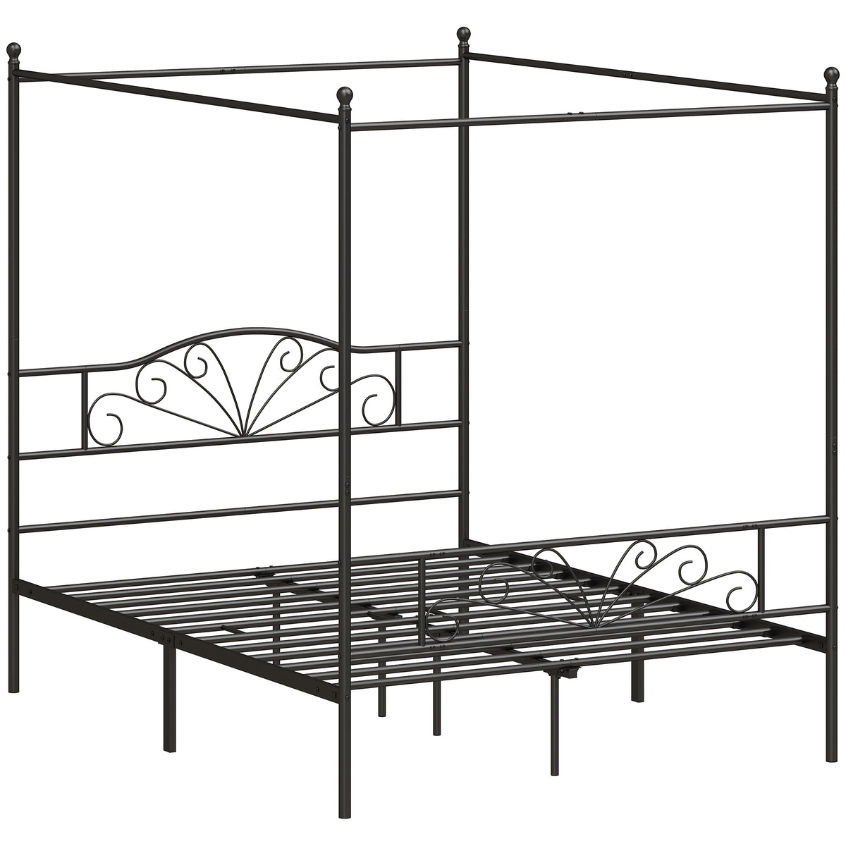 Canopy Bed Frame Double Size, Metal Platform Bed Frame with Headboard and Footboard, Underbed Storage, Heavy Duty Steel Slats Support Mattress Foundation, No Box Spring Needed, Black