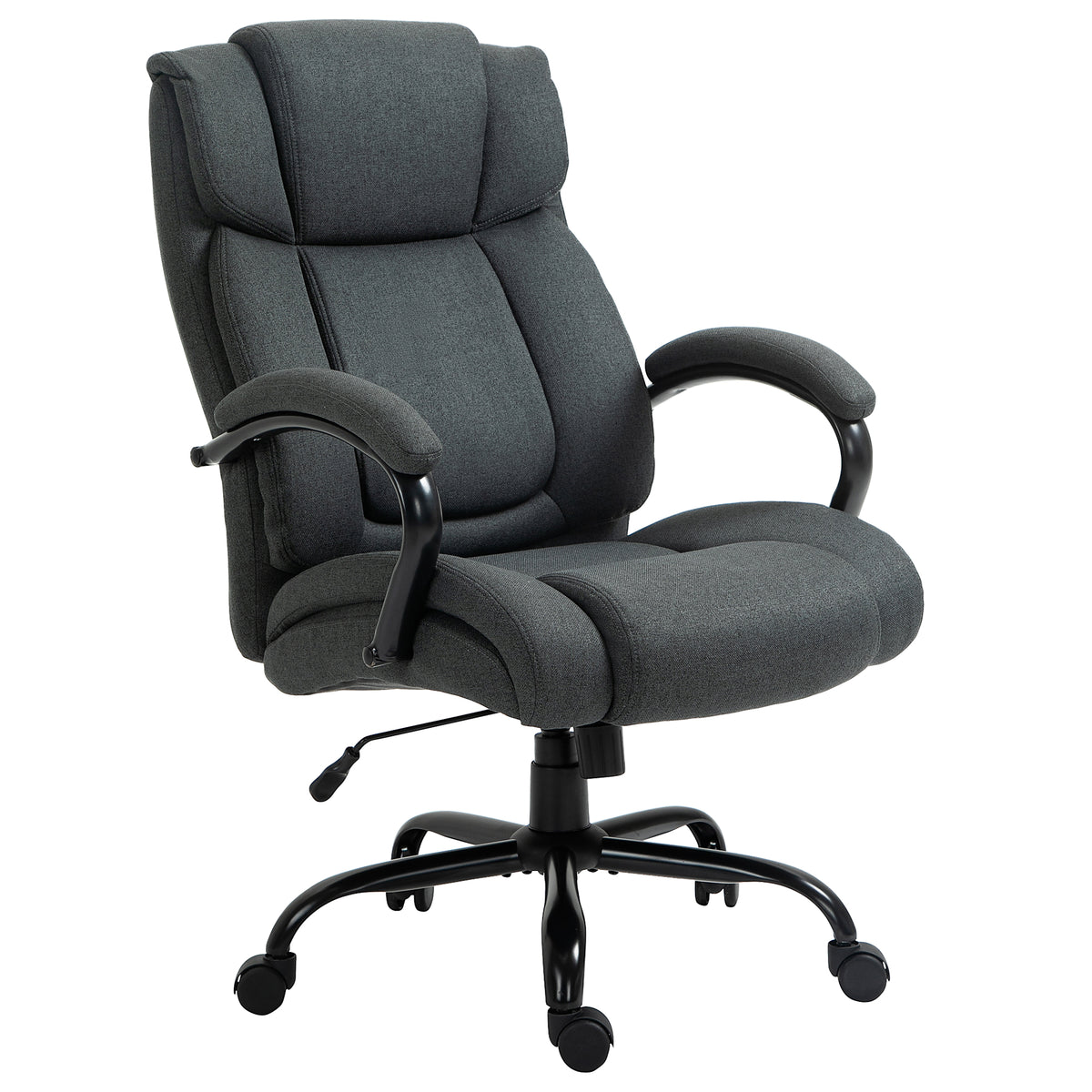 Executive Office Chair with Spring Padding, Linen Computer Desk Chair with Swivel Wheels, High Back, Height Adjustable, Charcoal Grey