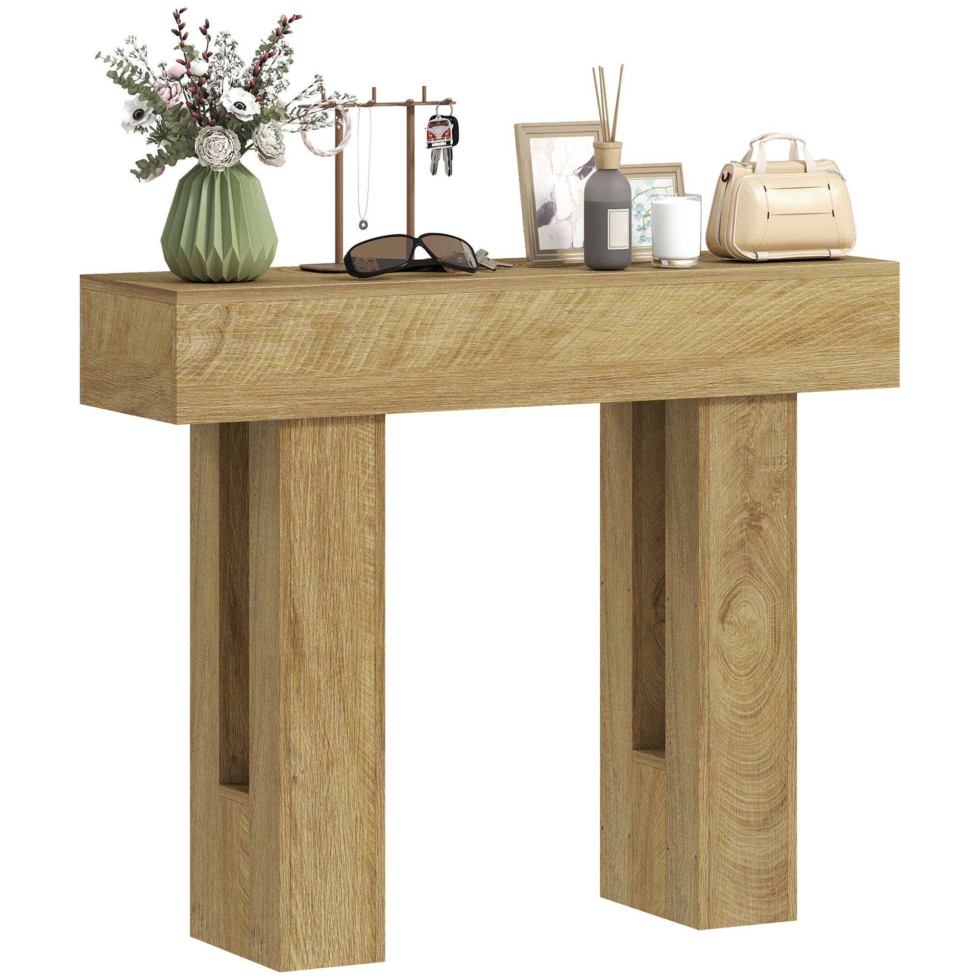 42 Inch Console Table, Narrow Farmhouse Entryway Table with Thickened Tabletop for Living Room, Hallway, Entrance, Oak