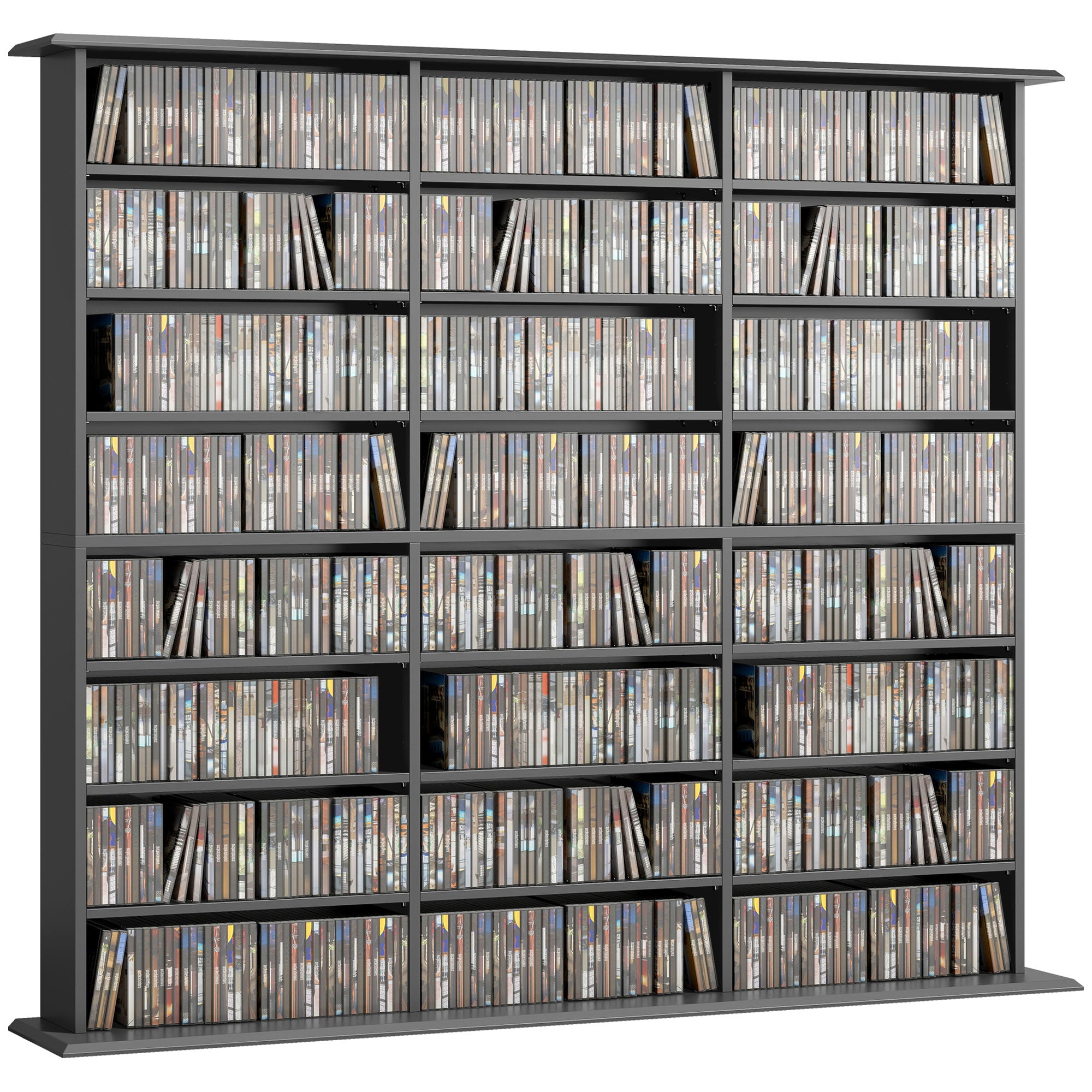 1032 CD/594 DVD Storage Unit, Blu-ray Media Storage Shelf with 24 Compartments and 18 Adjustable Shelves, CD Tower for Living Room, Bedroom, Office, Black
