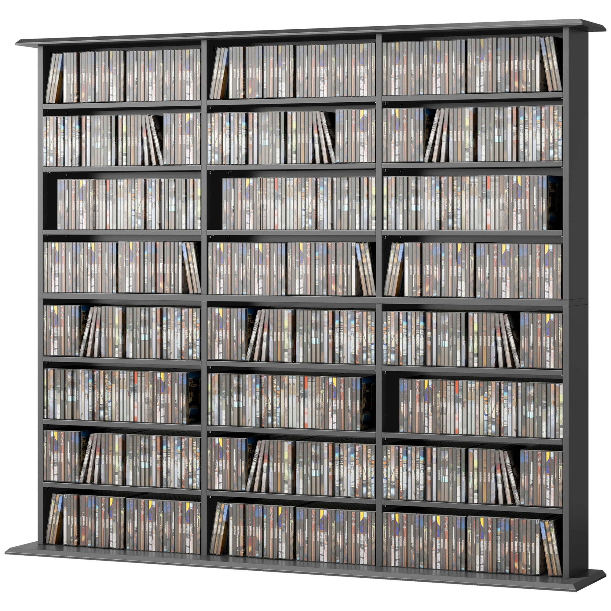 1032 CD/594 DVD Storage Unit, Blu-ray Media Storage Shelf with 24 Compartments and 18 Adjustable Shelves, CD Tower for Living Room, Bedroom, Office, Black