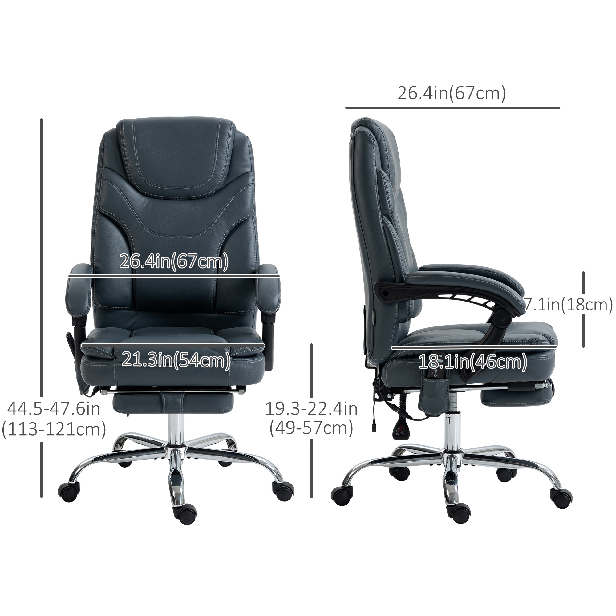 Vinsetto PU Leather Massage Office Chair with 6 Vibration Points, Heated Reclining Computer Desk Chair with Adjustable Height, Footrest, Grey
