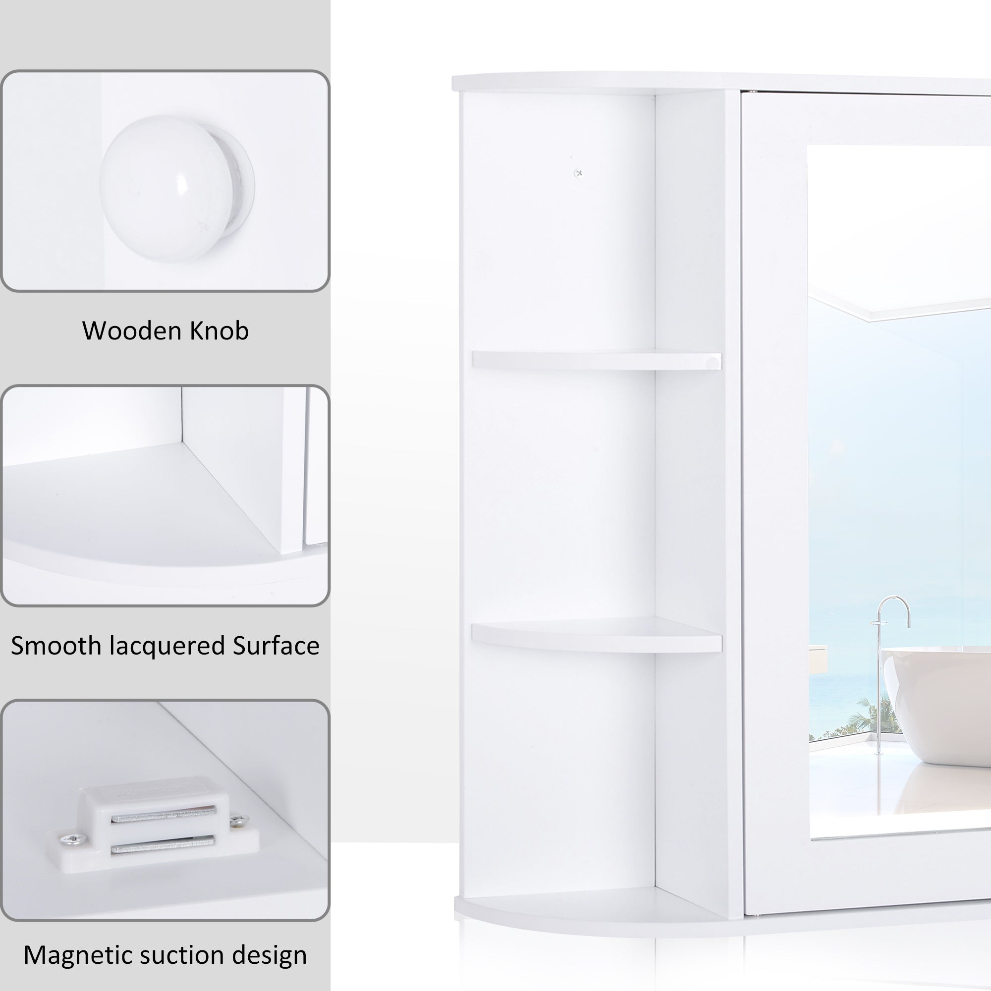 HOMCOM Bathroom Medicine Cabinet with Mirror, Wall Mounted Storage Cabinet with Mirrored Door & Shelves, Mirror Cabinet for Bathroom Living Room, White