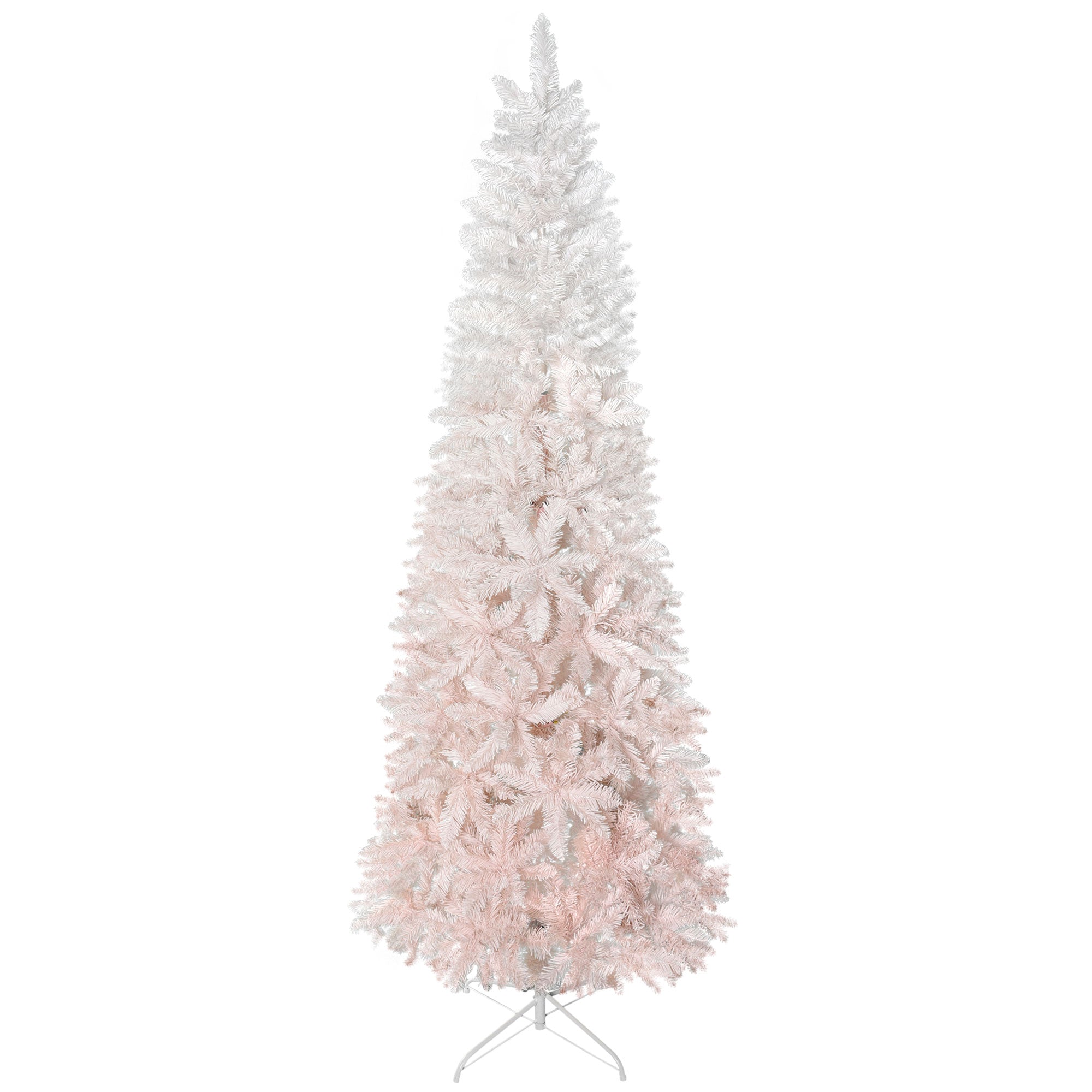 6' Tall Unlit Pencil Fir Artificial Christmas Tree with Realistic Branches and Steel Base Pink and White