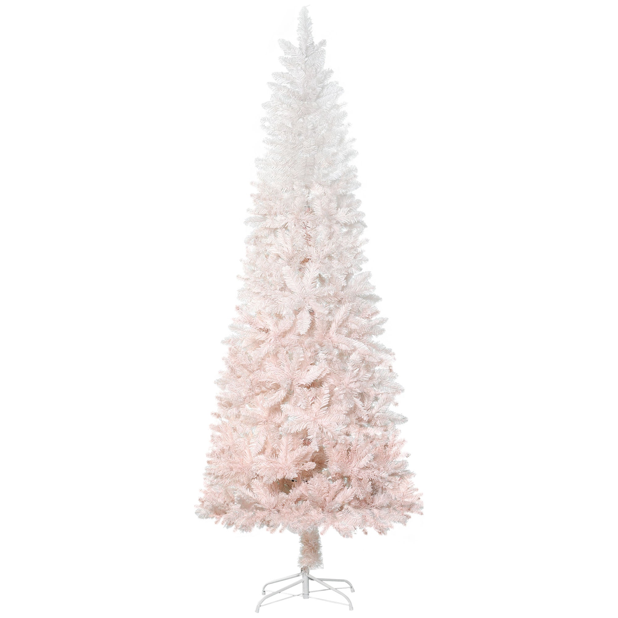 6' Tall Unlit Pencil Fir Artificial Christmas Tree with Realistic Branches and Steel Base Pink and White